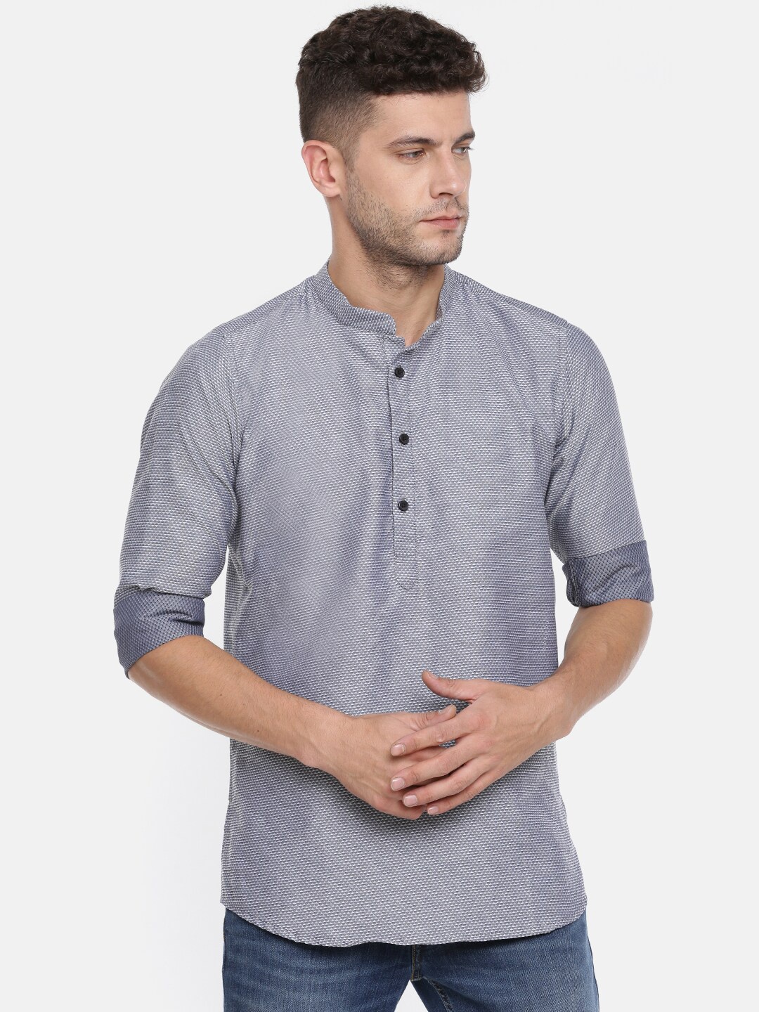 

Cross Court Men Grey Mandarin Collar Kurta