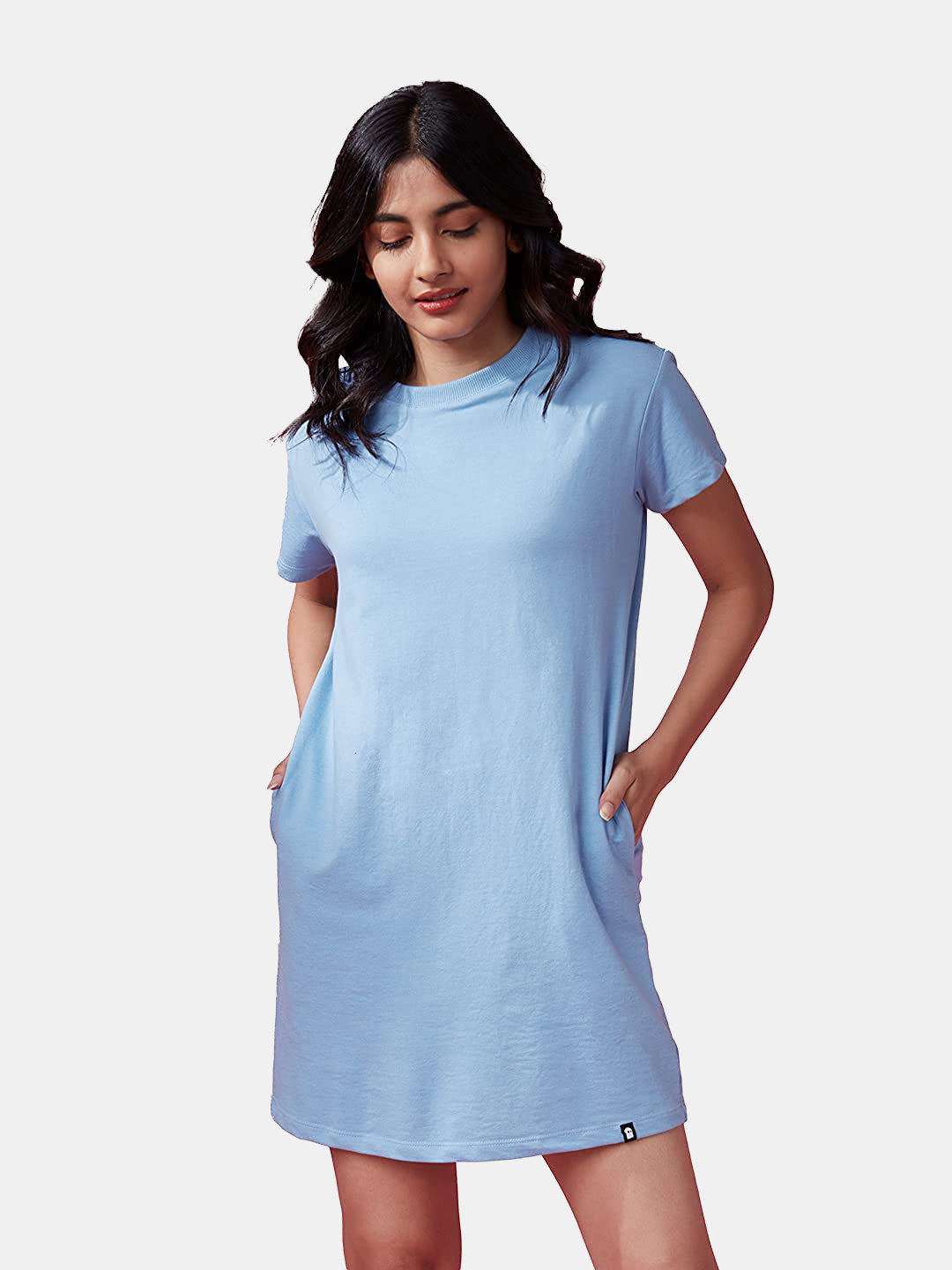 

The Souled Store Women Snow Blue Solid Round Neck Oversized T-Shirt Dress