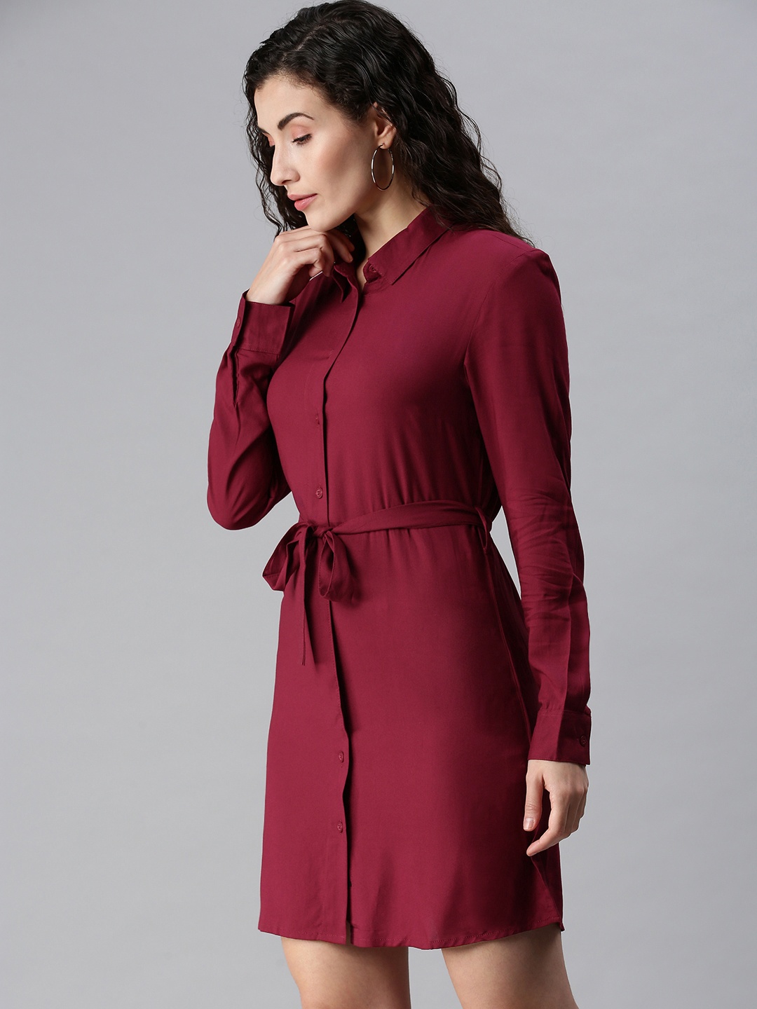 

The Souled Store Maroon Shirt Mini Dress