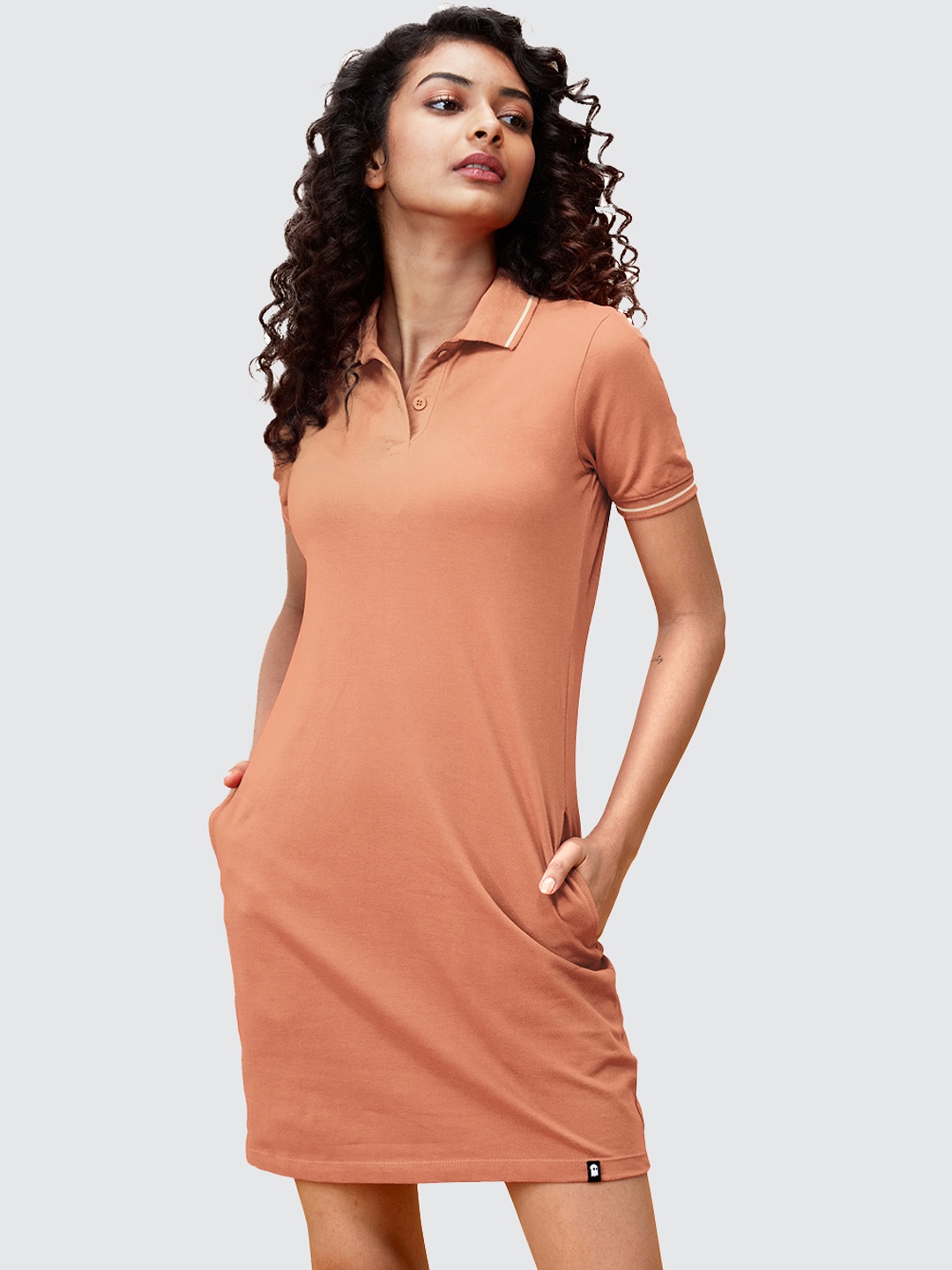 

The Souled Store Peach-Coloured Polo Collar T-shirt Dress