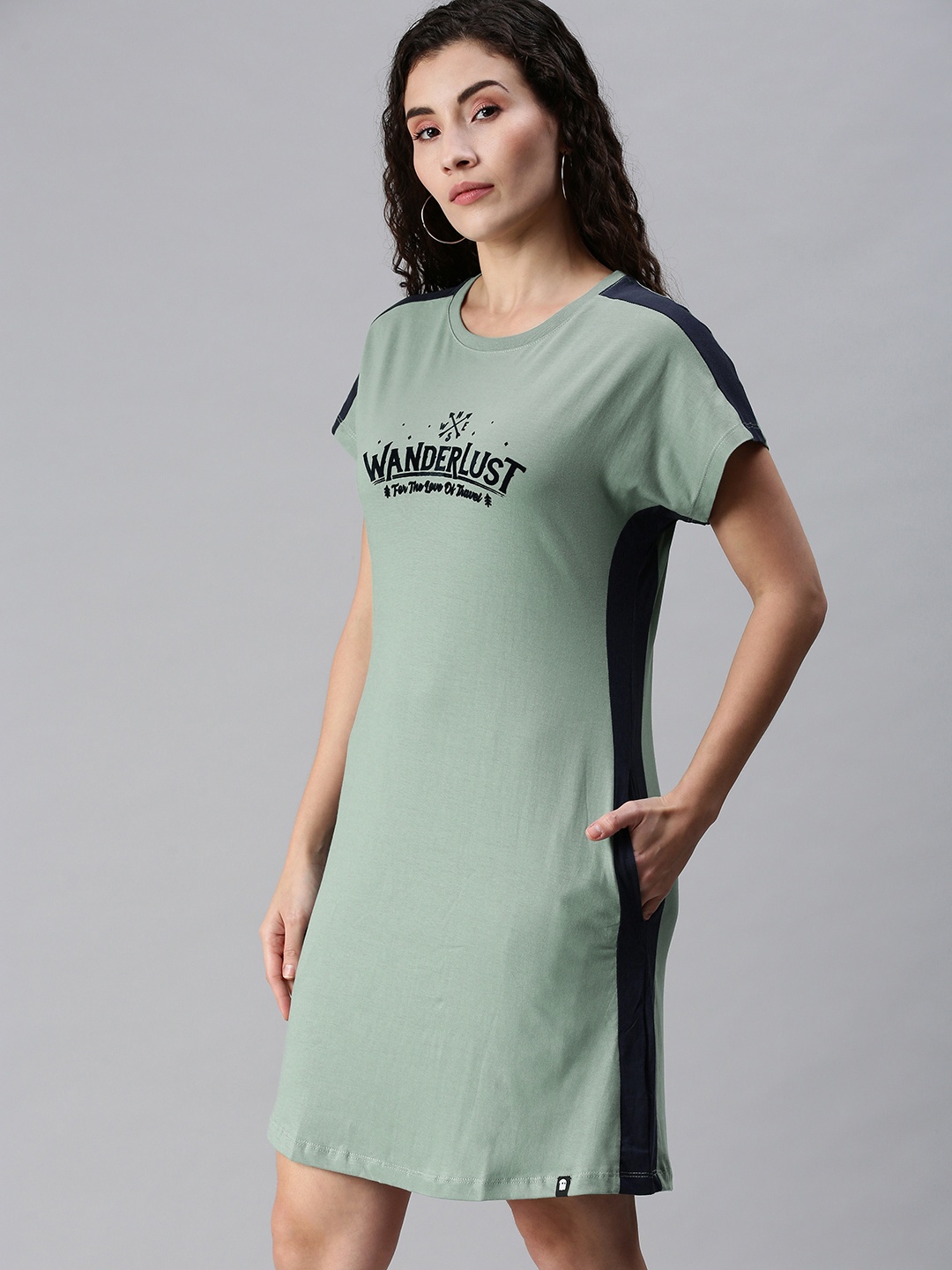 

The Souled Store Green Printed T-shirt Dress