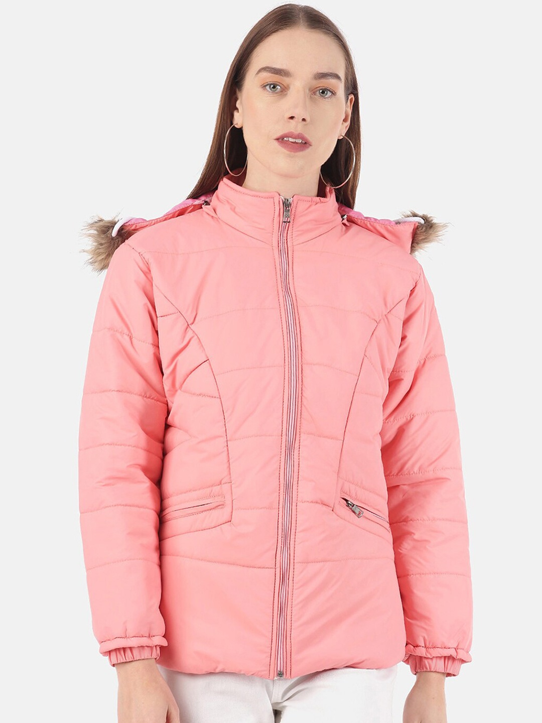 

VOXATI Women Pink Longline Parka Jacket