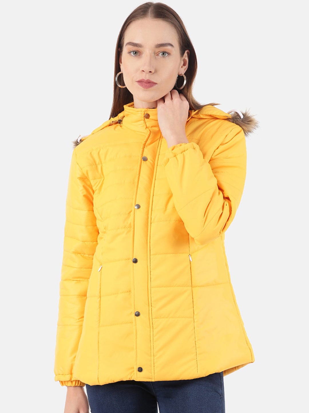 

VOXATI Women Yellow Longline Parka Jacket