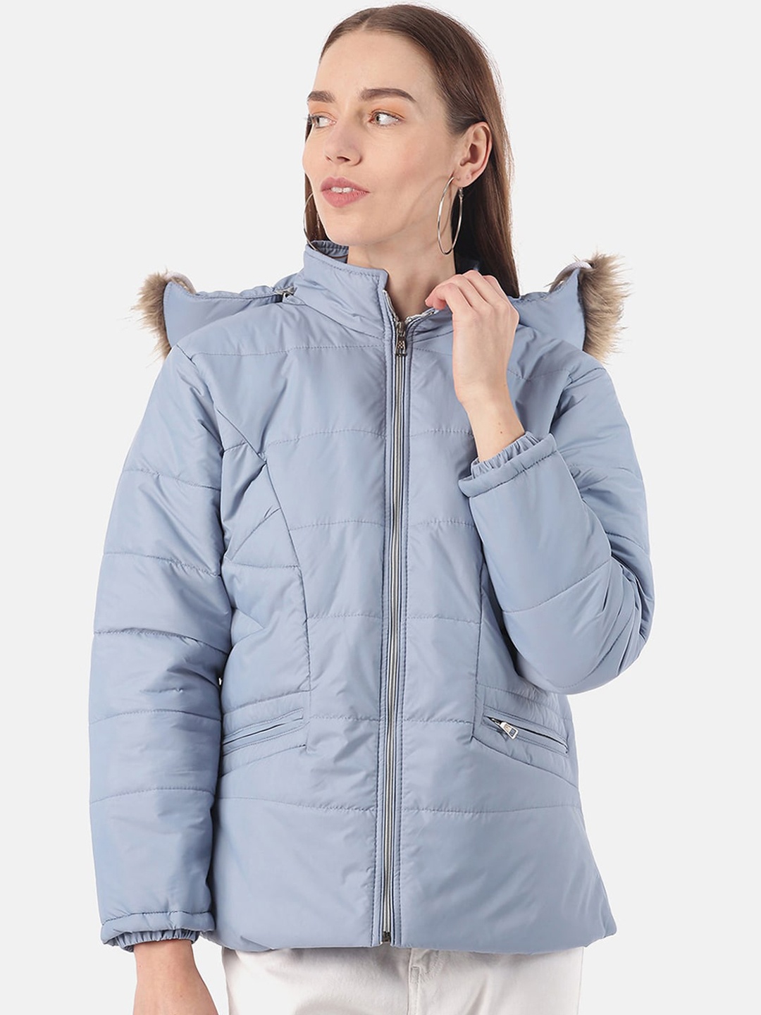 

VOXATI Women Blue Hooded Parka Jacket