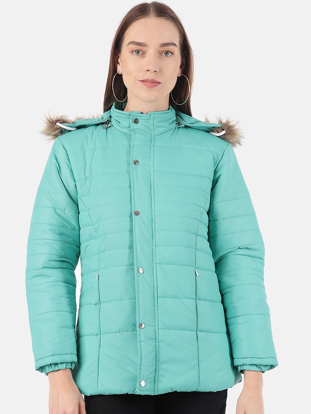 

VOXATI Women Green Hooded Parka Jacket