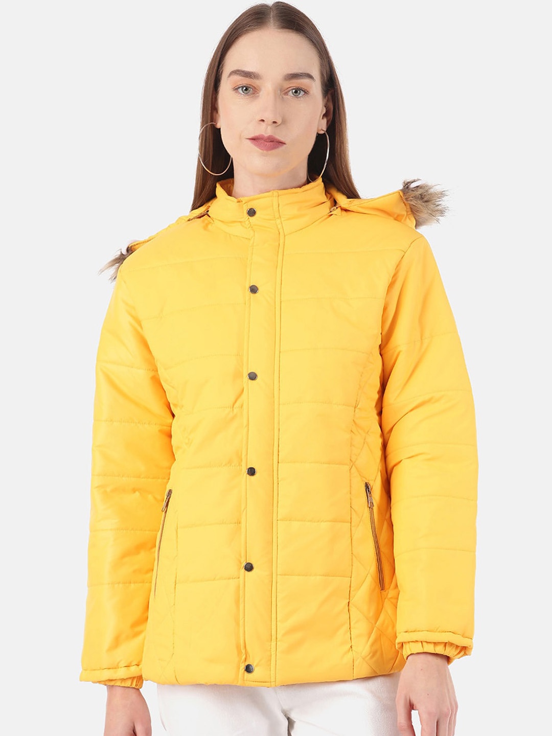 

VOXATI Women Yellow Longline Hooded Parka Jacket