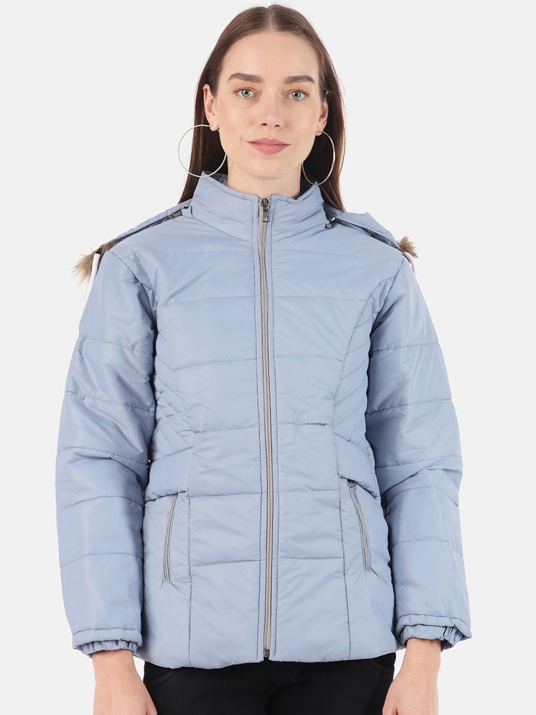 

VOXATI Women Blue Longline Parka Jacket