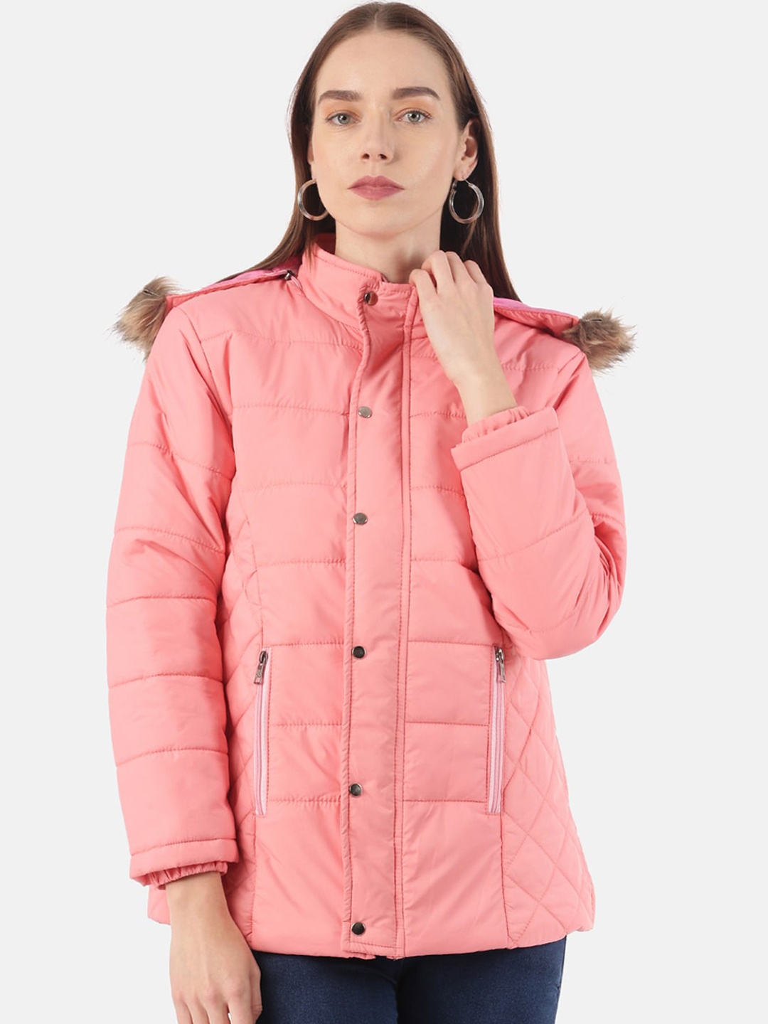 

VOXATI Women Pink Longline Parka Jacket