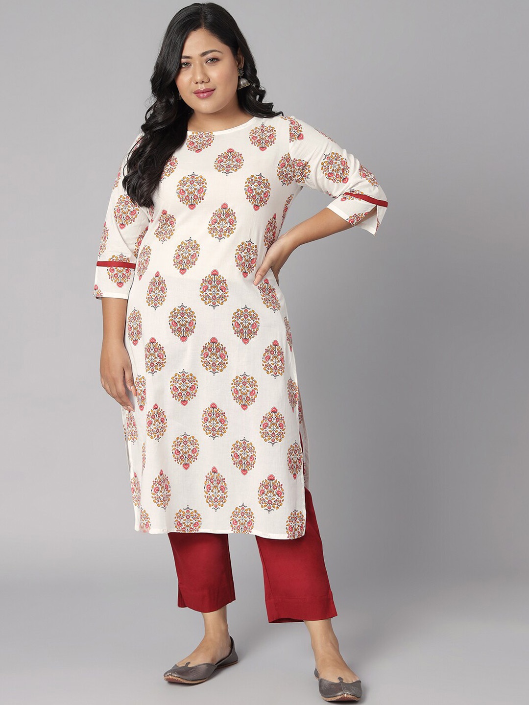 

XL LOVE by Janasya Women Plus Size White Printed Kurta