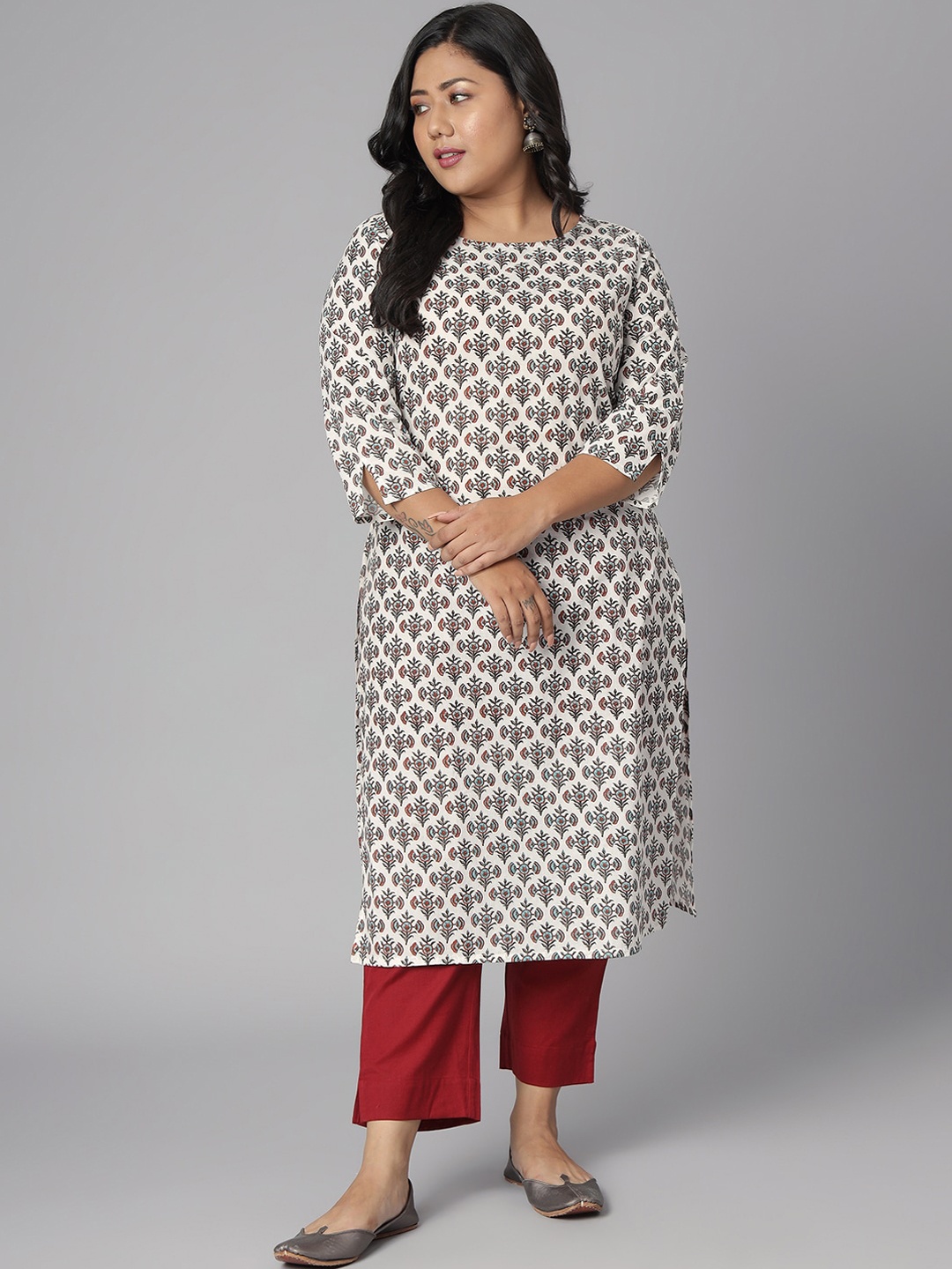 

XL LOVE by Janasya Women Plus Size White Printed Kurta