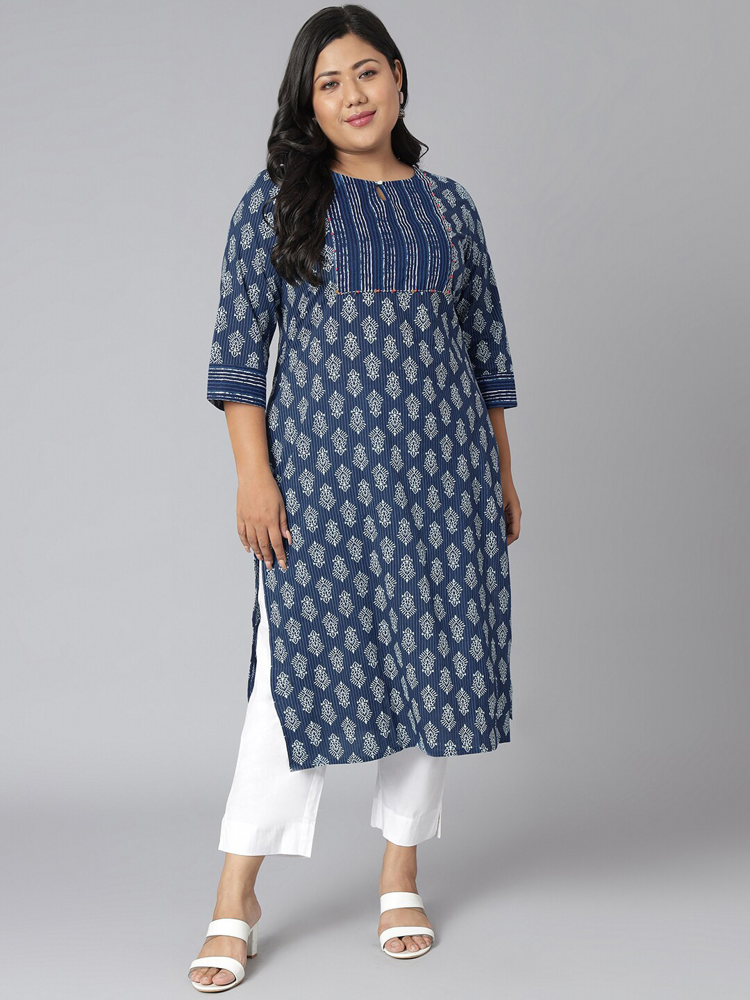 

XL LOVE by Janasya Women Plus Size Blue Printed Kurta