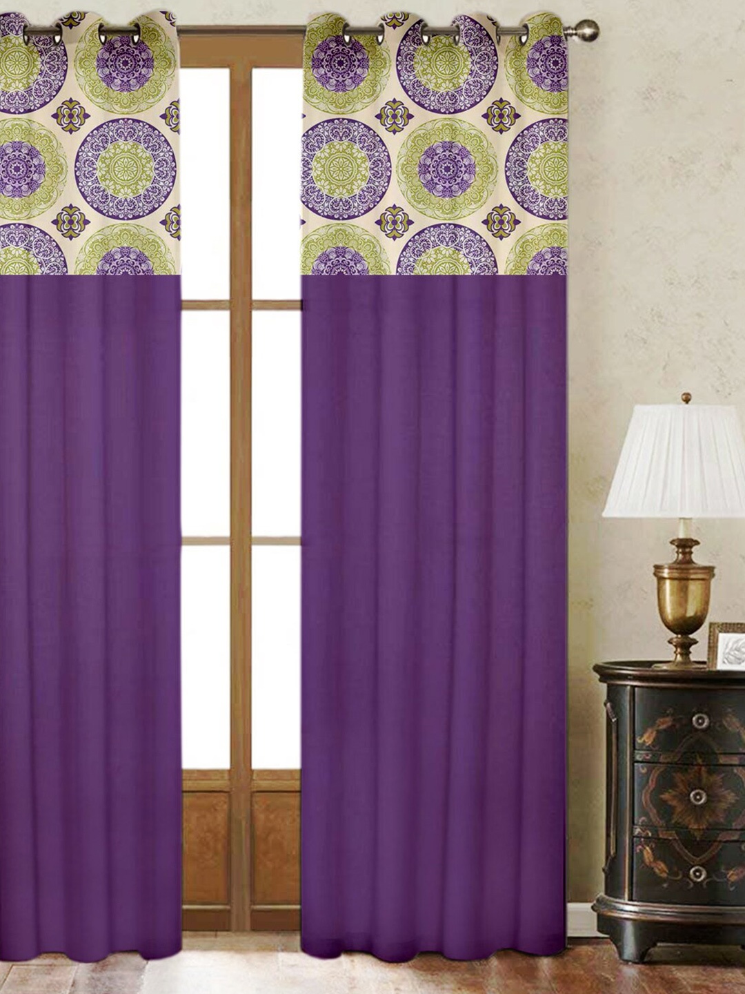 

Lushomes Purple & Lime Green Ethnic Motifs Door Curtain