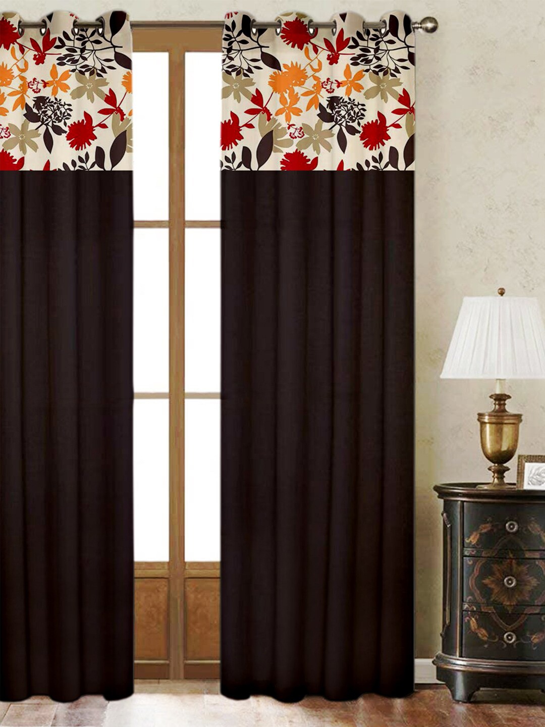 

Lushomes Multicoloured Leaf Printed Pure Cotton Bloomberry Door Curtain, Multi