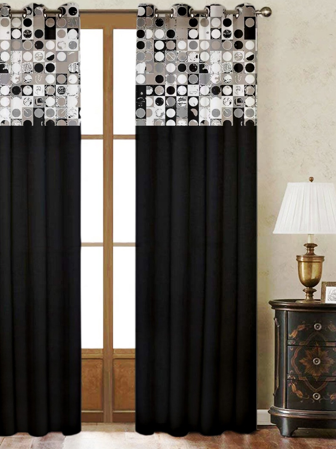 

Lushomes Black & White Geometric Door Curtain