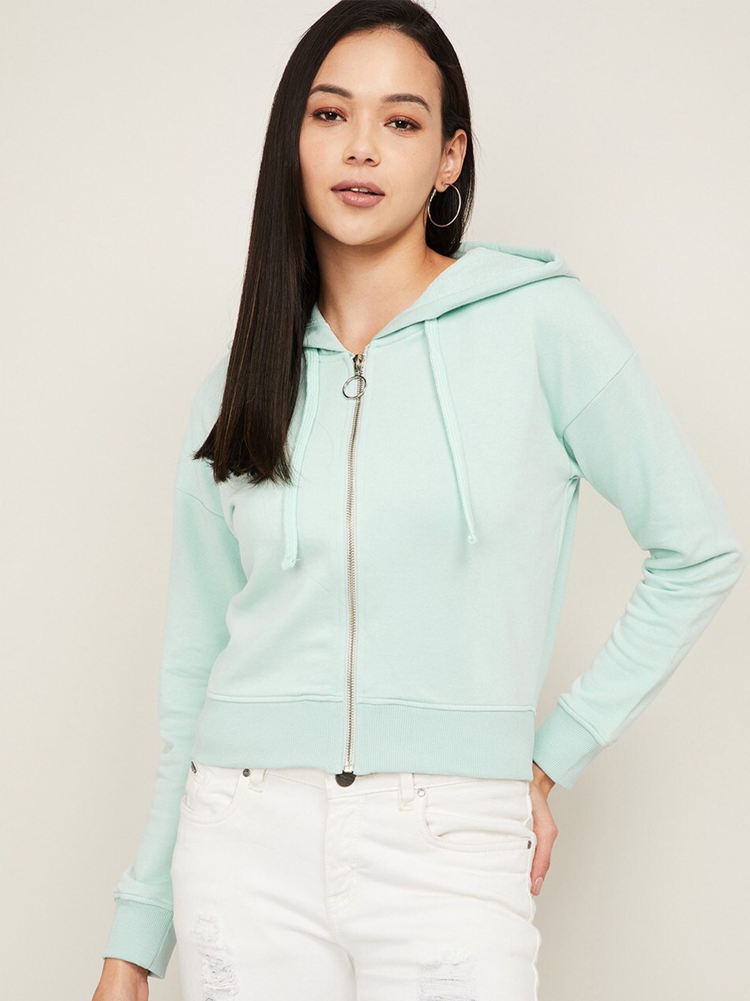 

Ginger by Lifestyle Women Blue Hooded Cotton Sweatshirt