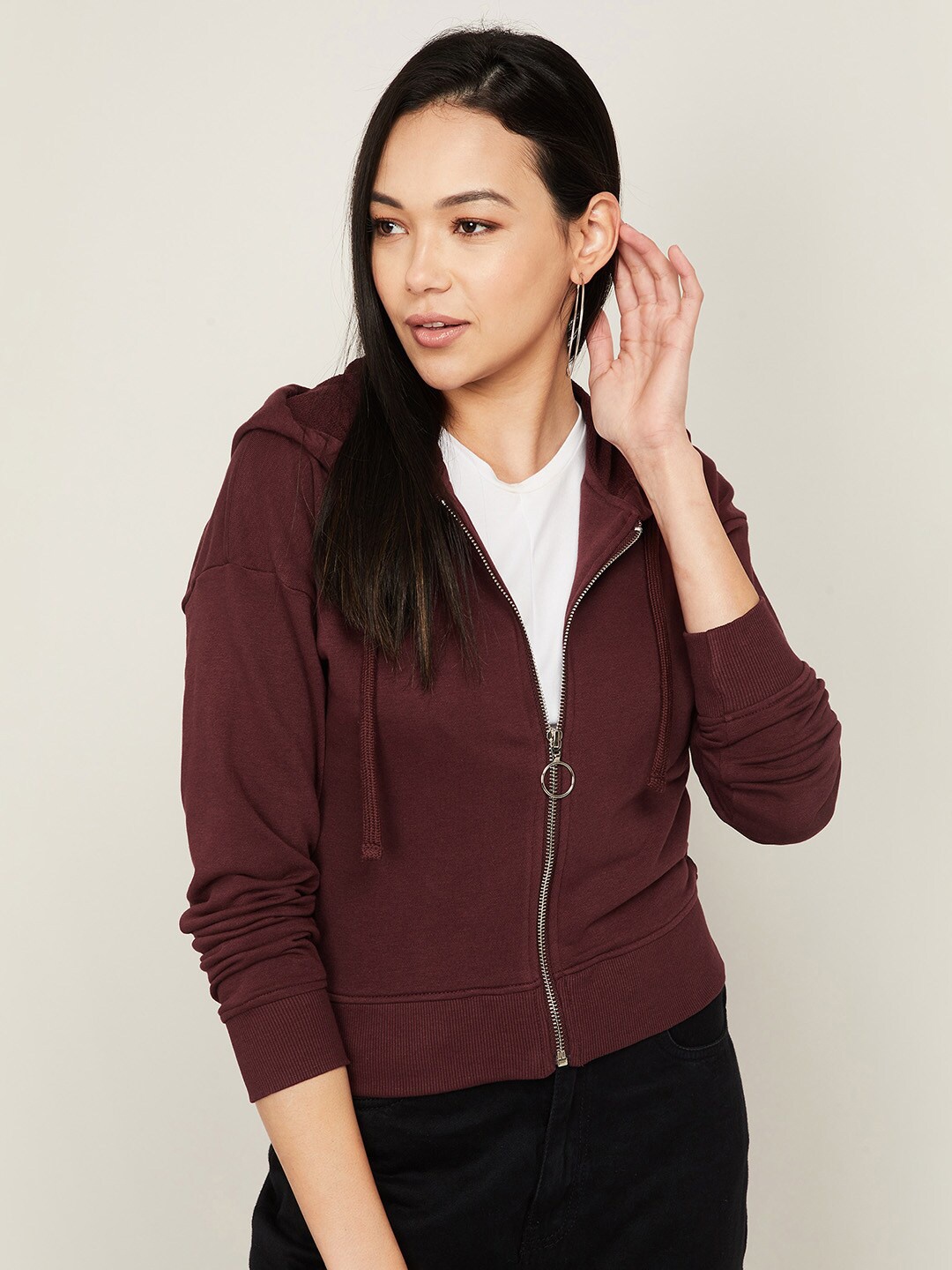 

Ginger by Lifestyle Women Burgundy Hooded Sweatshirt