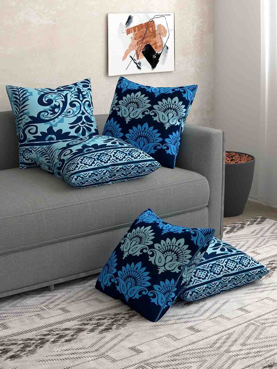 

Salona Bichona Blue & Black Set of 5 Floral Square Cushion Covers