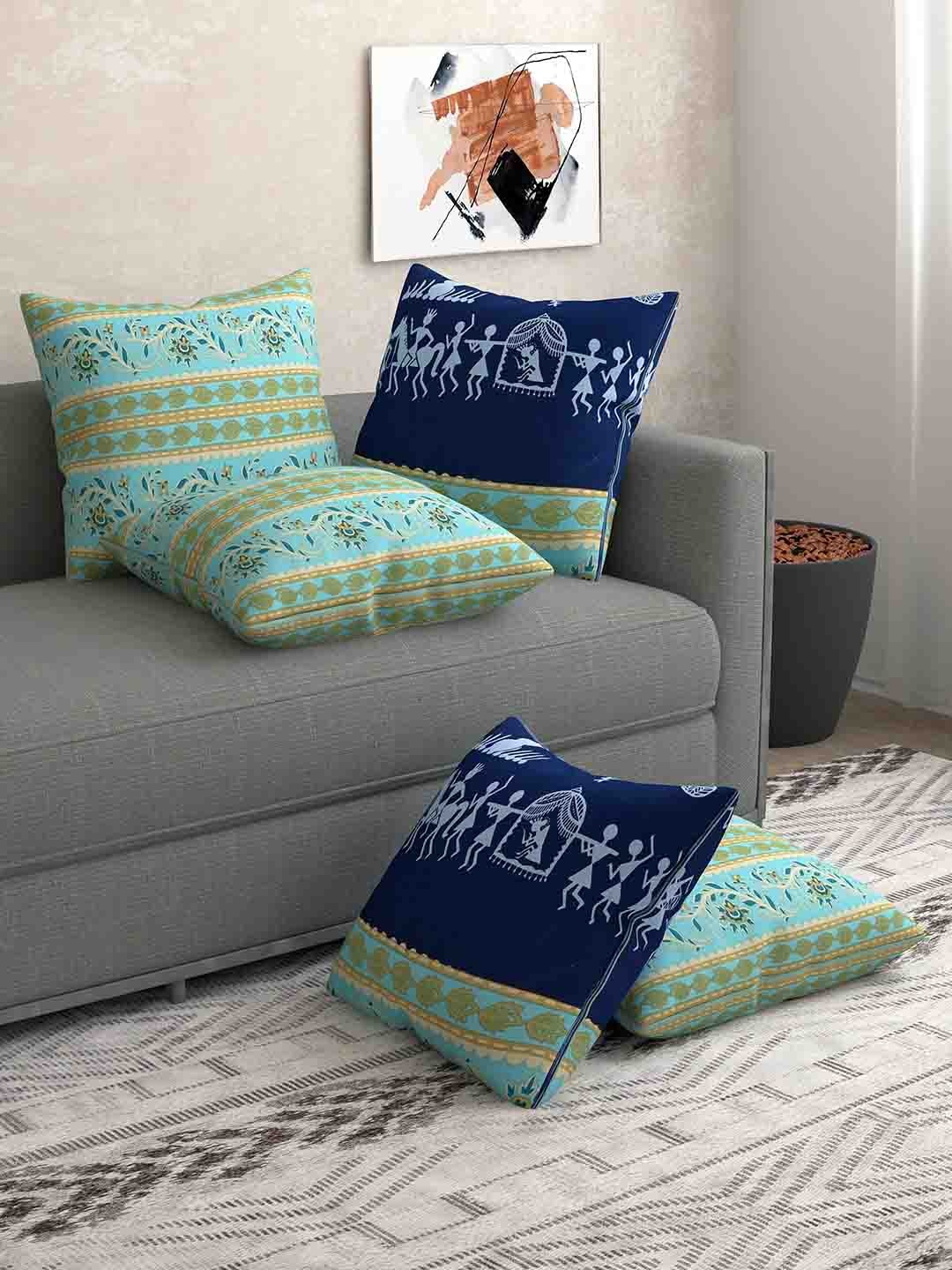 

Salona Bichona Blue & Blue Set of 5 Floral Square Cushion Covers