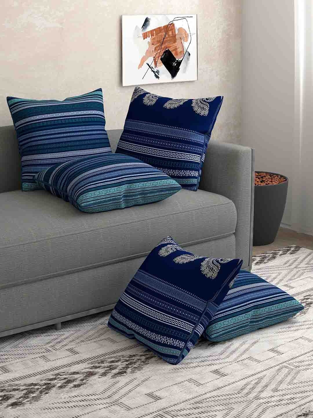 

Salona Bichona Blue & White Set of 5 Striped Square Cushion Covers