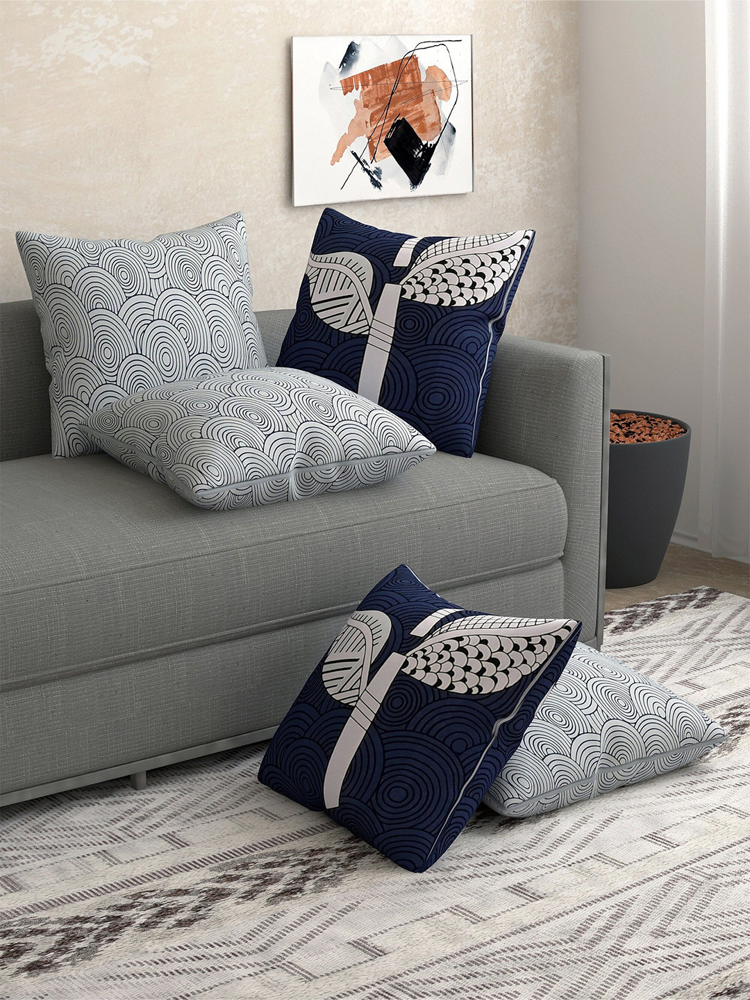 

Salona Bichona Blue & White Set of 5 Floral Square Cushion Covers