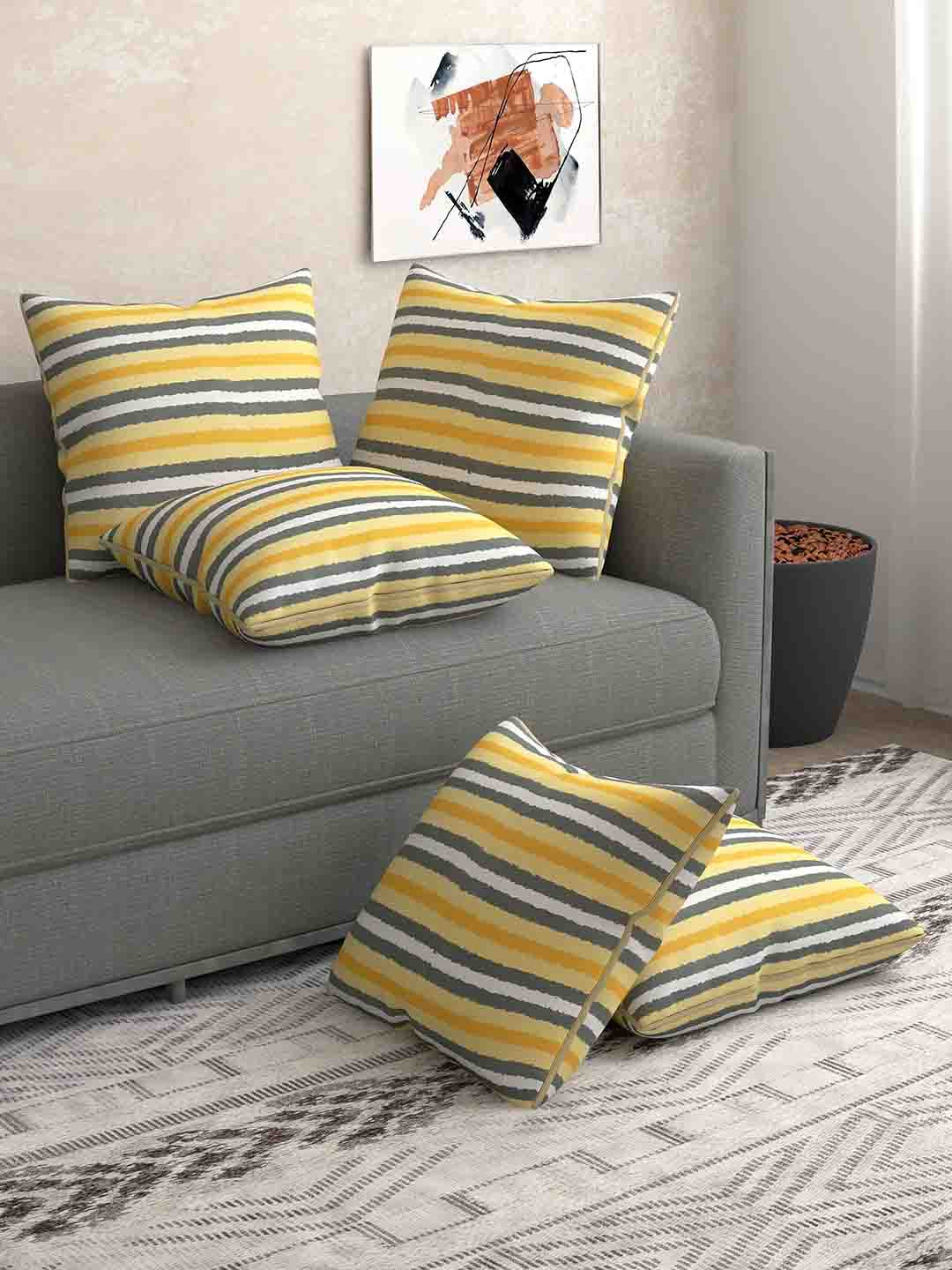 

Salona Bichona Set of 5 Yellow & Grey Striped Square Cushion Covers