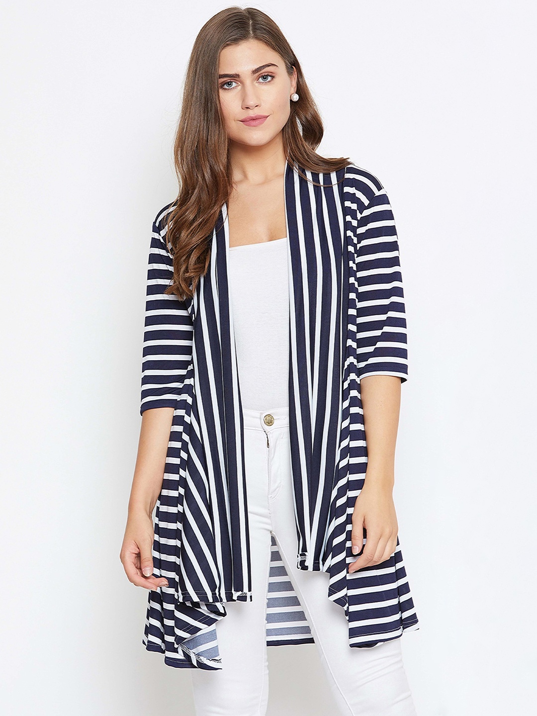 

TULIP 21 Women Navy Blue & White Striped Shrug