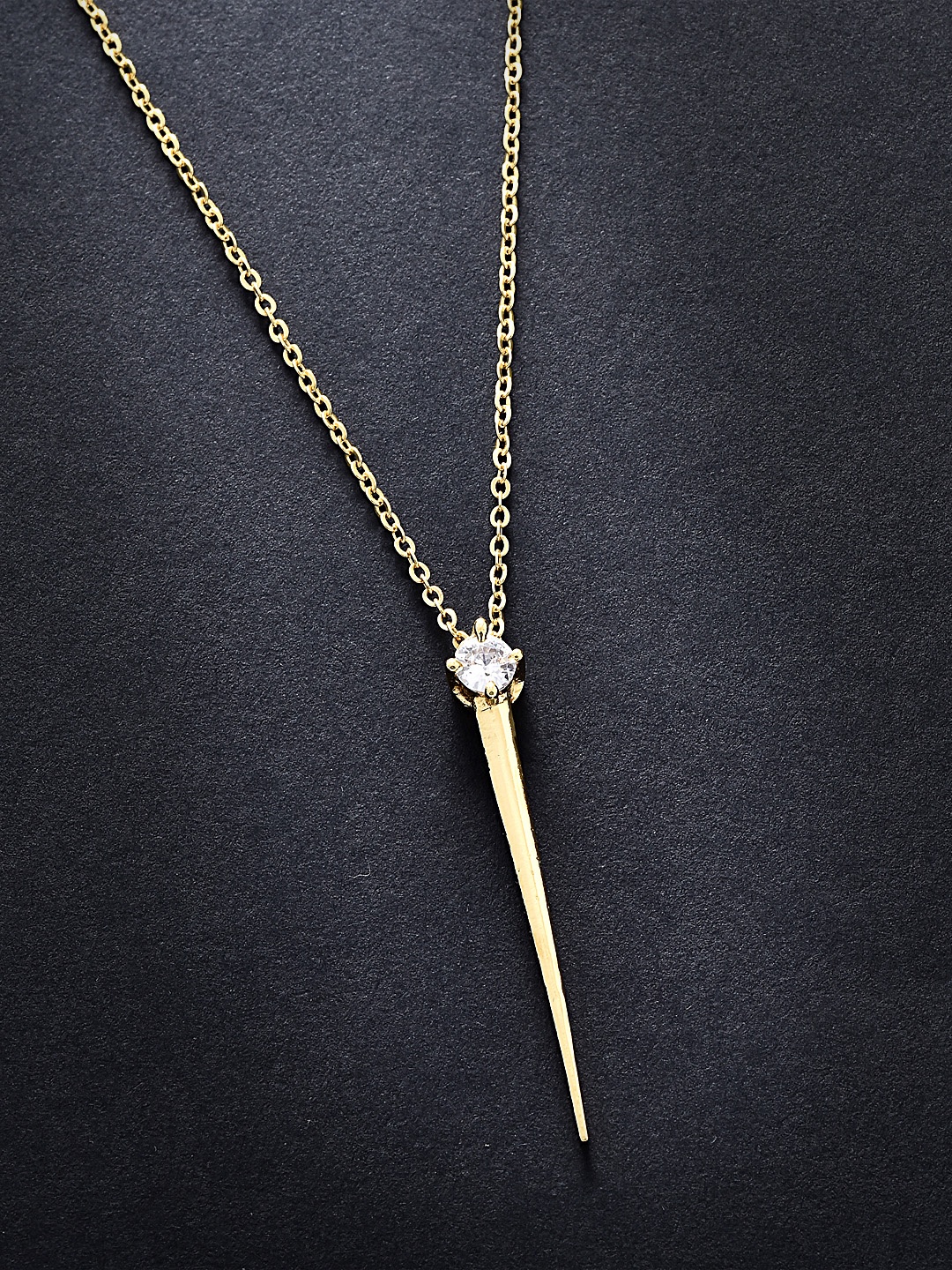 

MINUTIAE Gold-Plated & White Crystal Solitaire Javeline Pendant Necklace