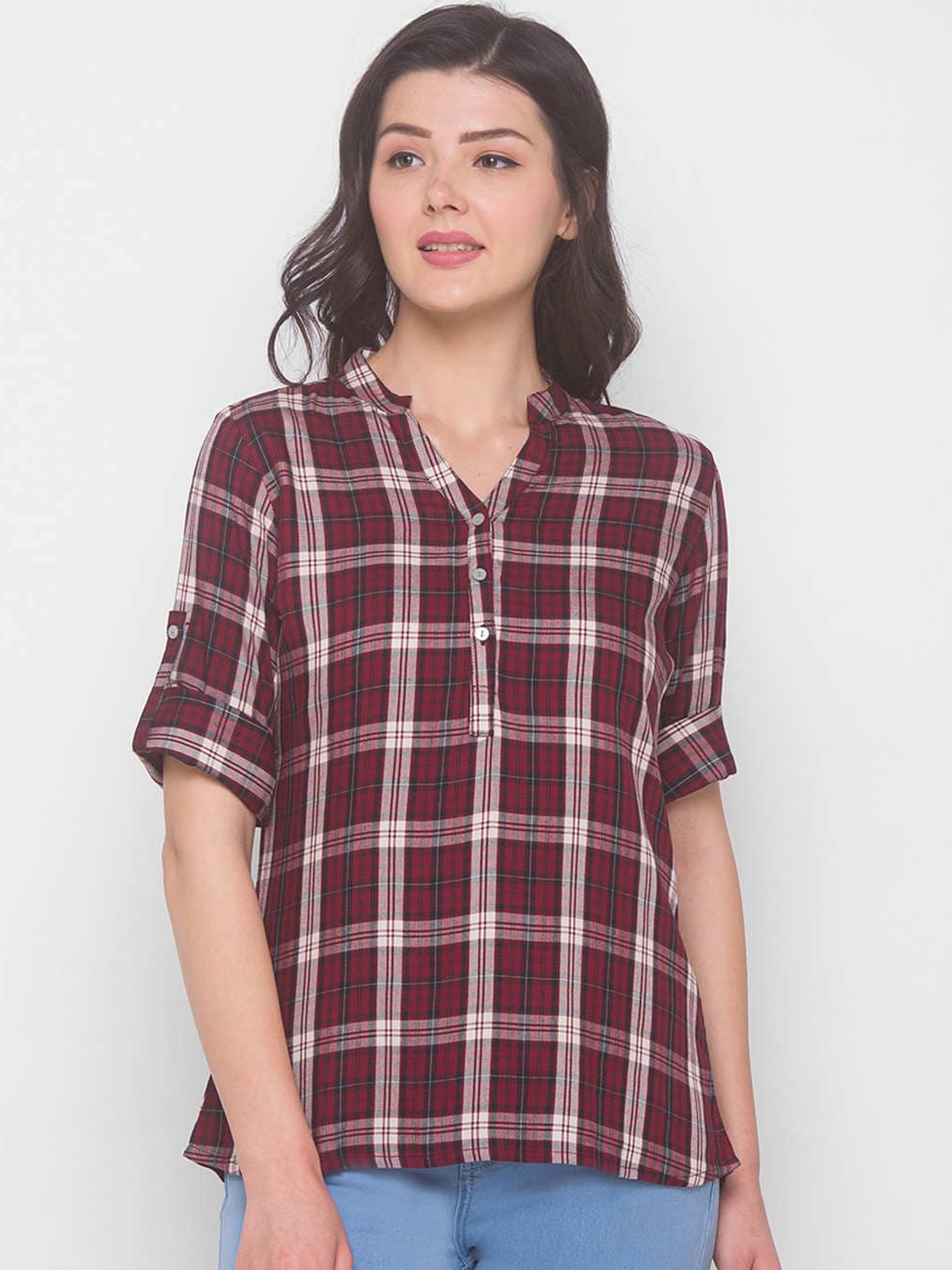 

ZOLA Women Maroon Checked Kurta