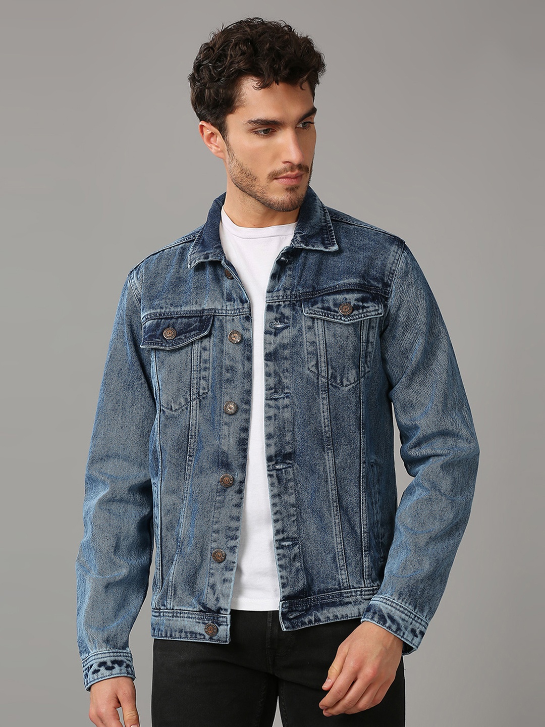 

High Star Men Blue Washed Denim Jacket