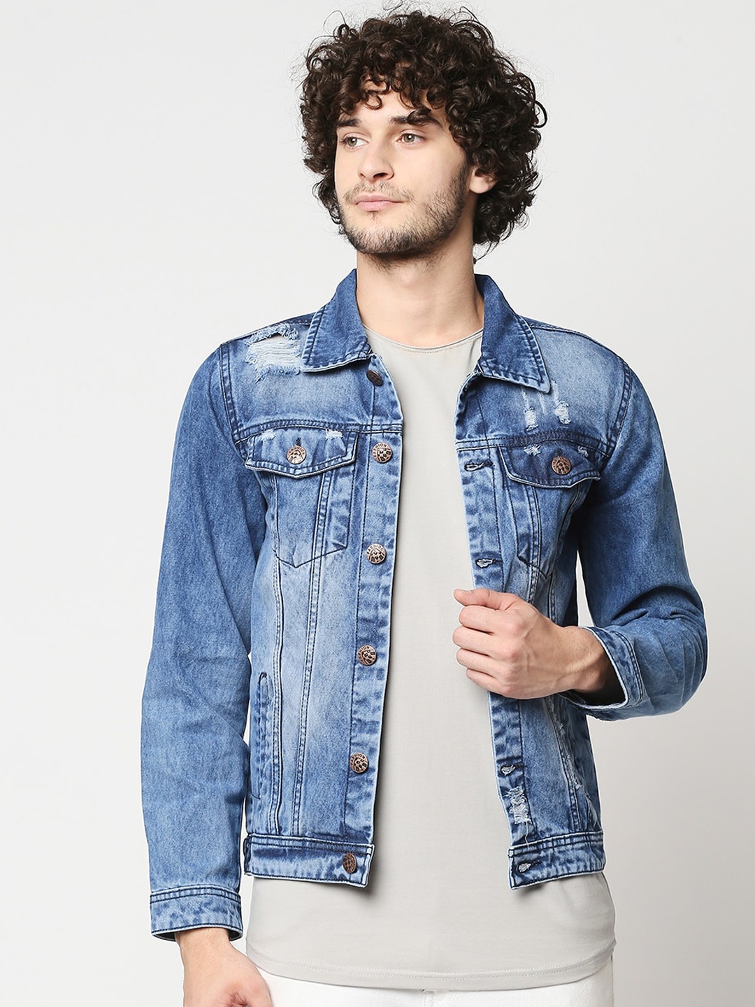 

High Star Men Blue Washed Denim Jacket