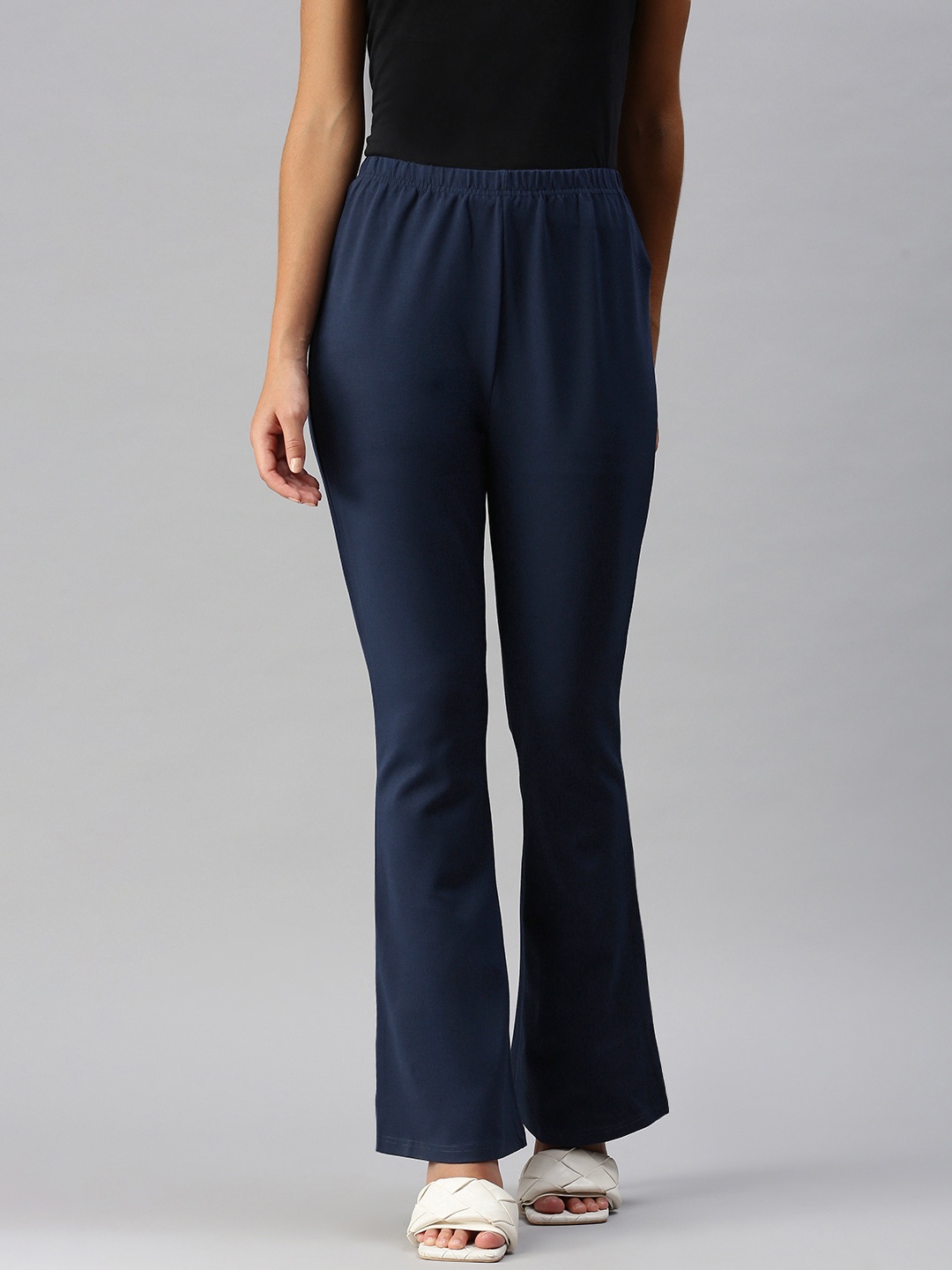 

Global Desi Women Navy Blue Flared Trousers