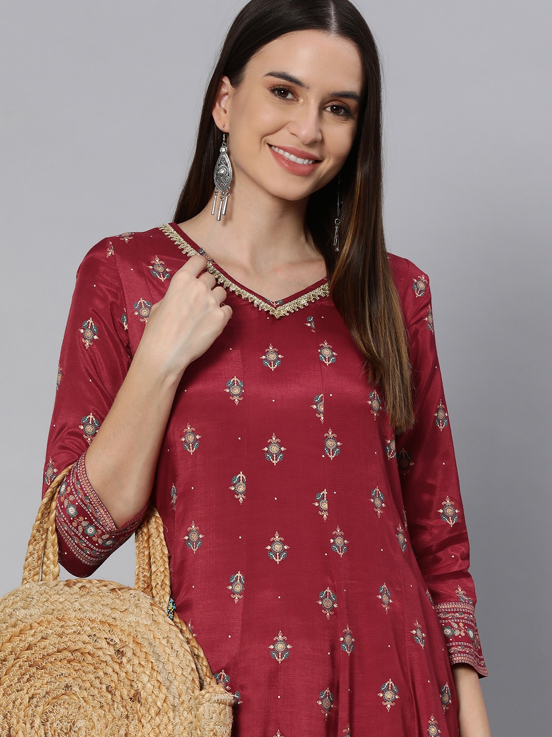 

Global Desi Women Maroon Ethnic Motifs Printed Anarkali Kurta