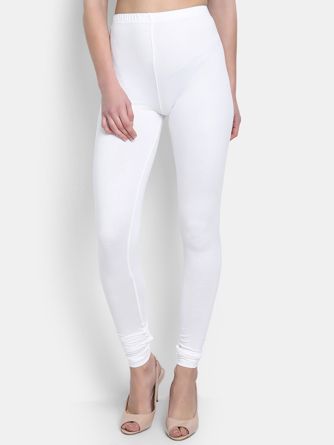 

fabGLOBAL Women White Solid Churidar-Length Leggings