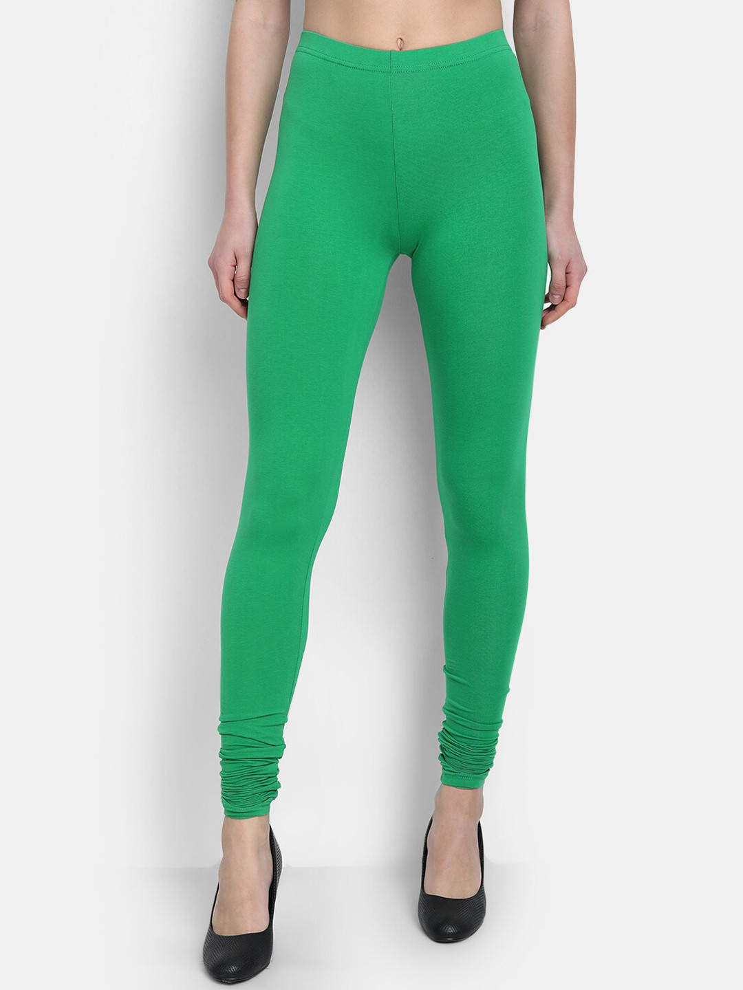 

fabGLOBAL Women Green Solid Churidar Length Leggings