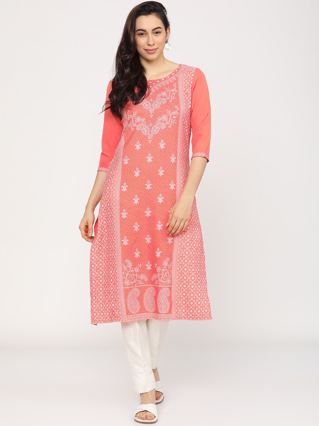 

KETCH Women Peach-Coloured Ethnic Motifs Kurta