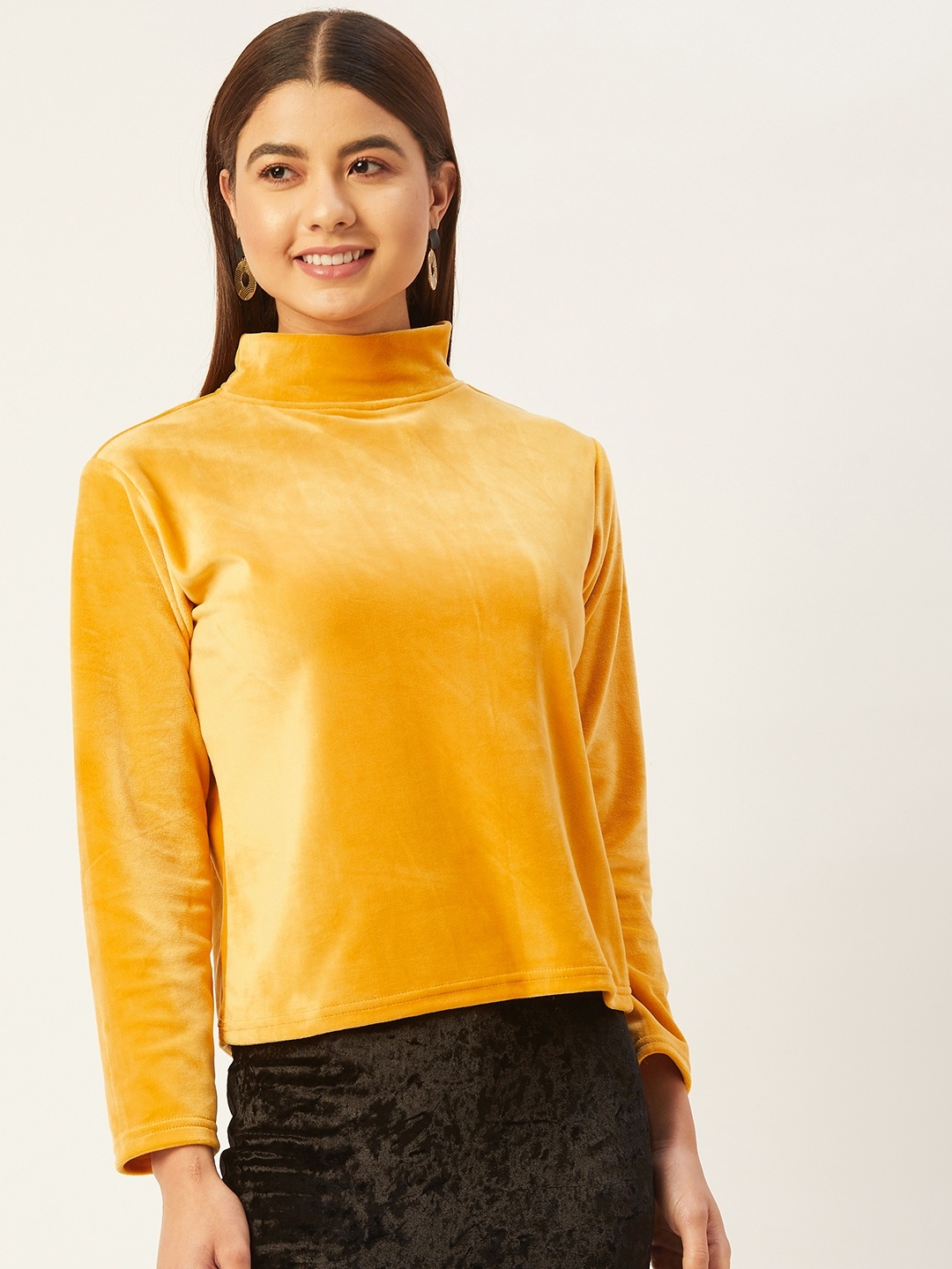

BROOWL Mustard Yellow Velvet Regular Top