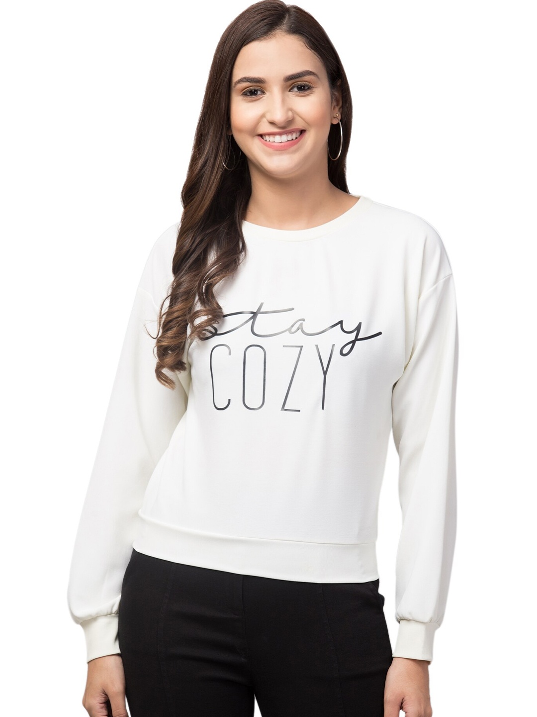 

Orchid Blues Women White Printed Sweatshirt