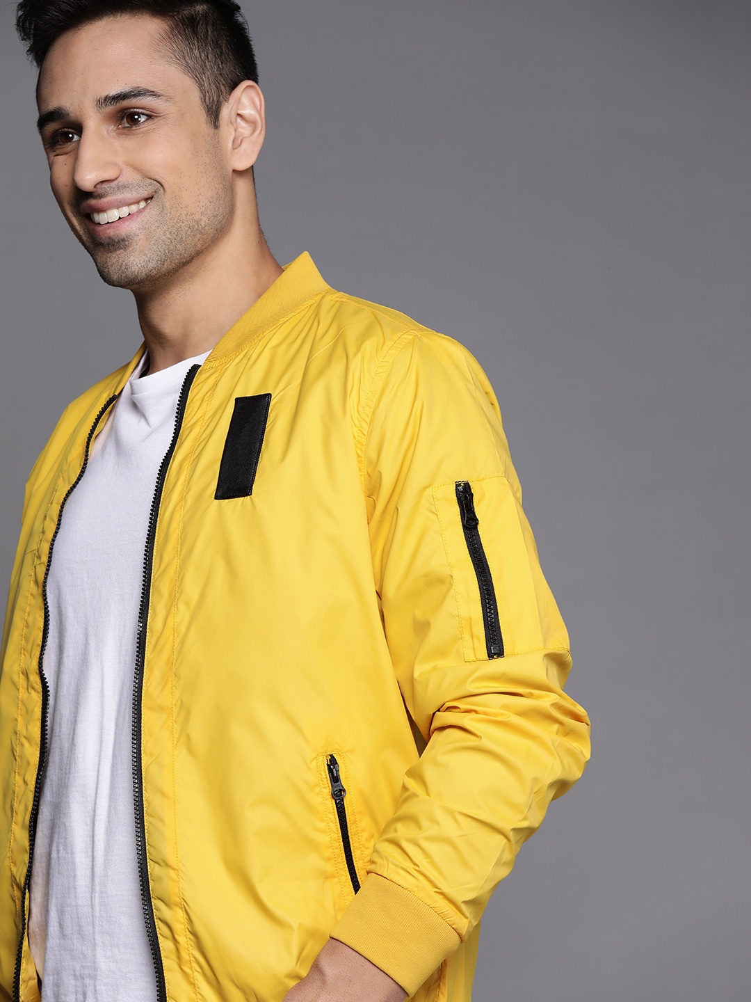 

Allen Solly Men Yellow Solid Bomber Jacket