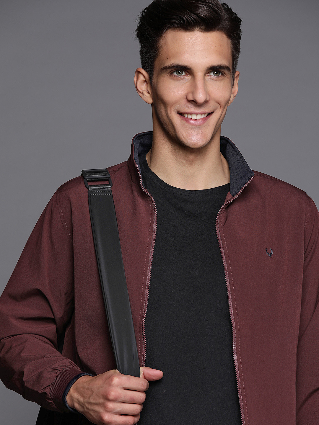 

Allen Solly Men Wine-Coloured Solid Bomber Jacket, Burgundy