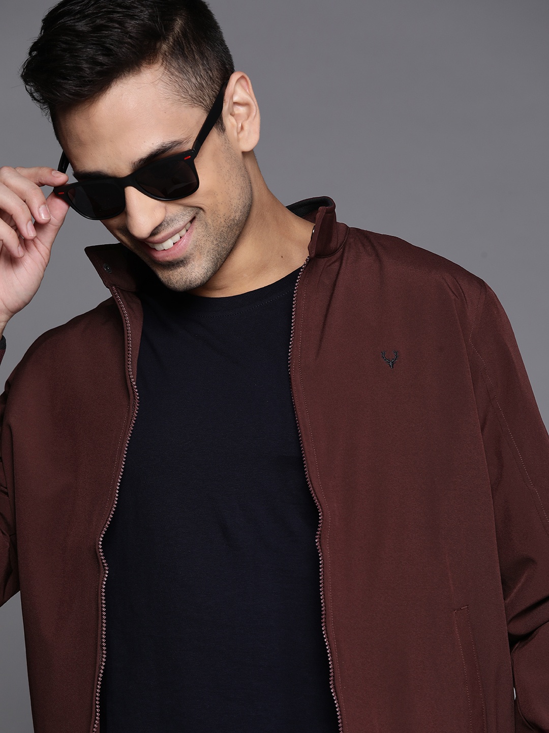 

Allen Solly Men Burgundy Solid Bomber Jacket