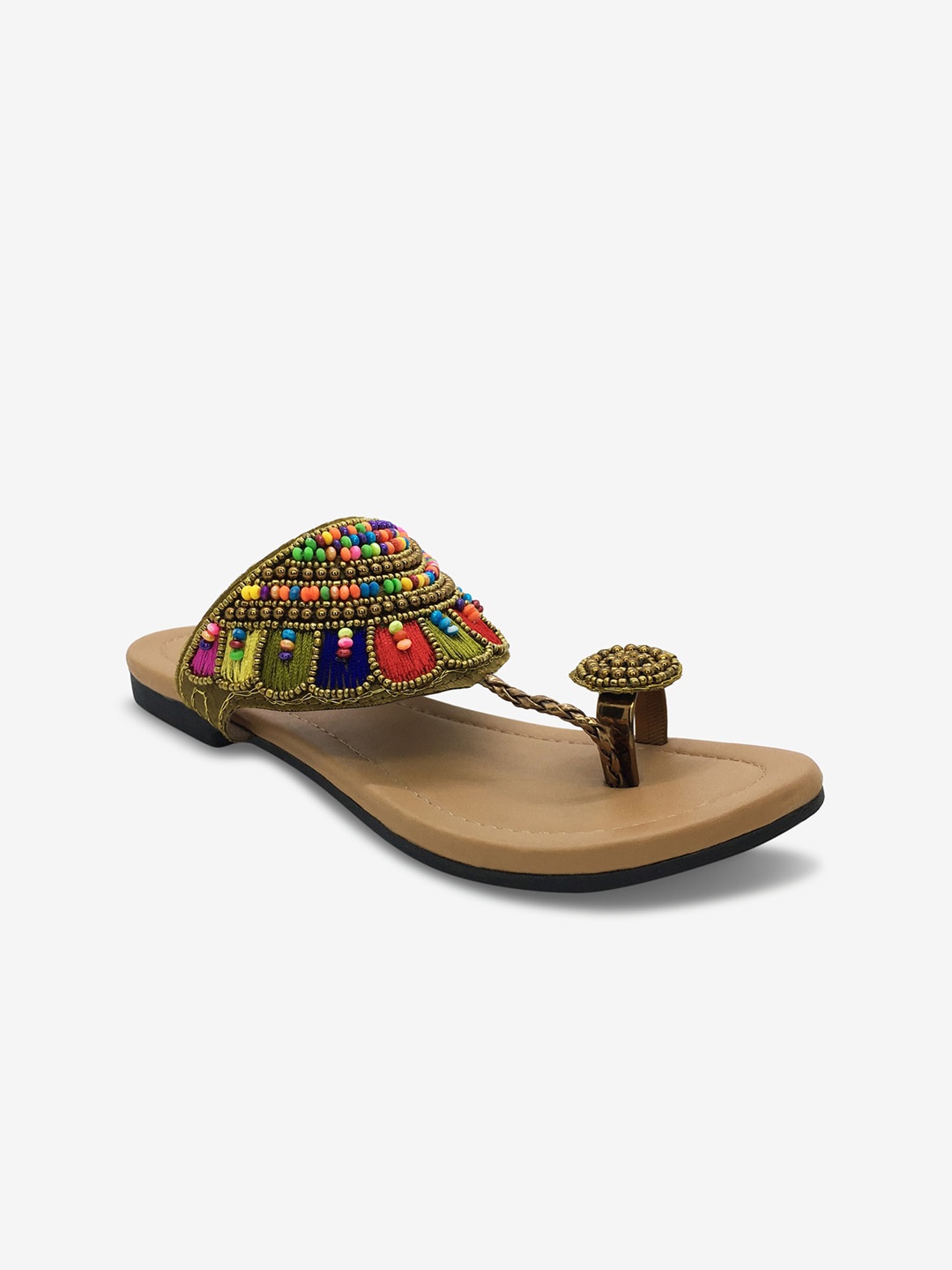 

WALK N STYLE COLLECTION Women Khaki Embellished One-Toe Flats