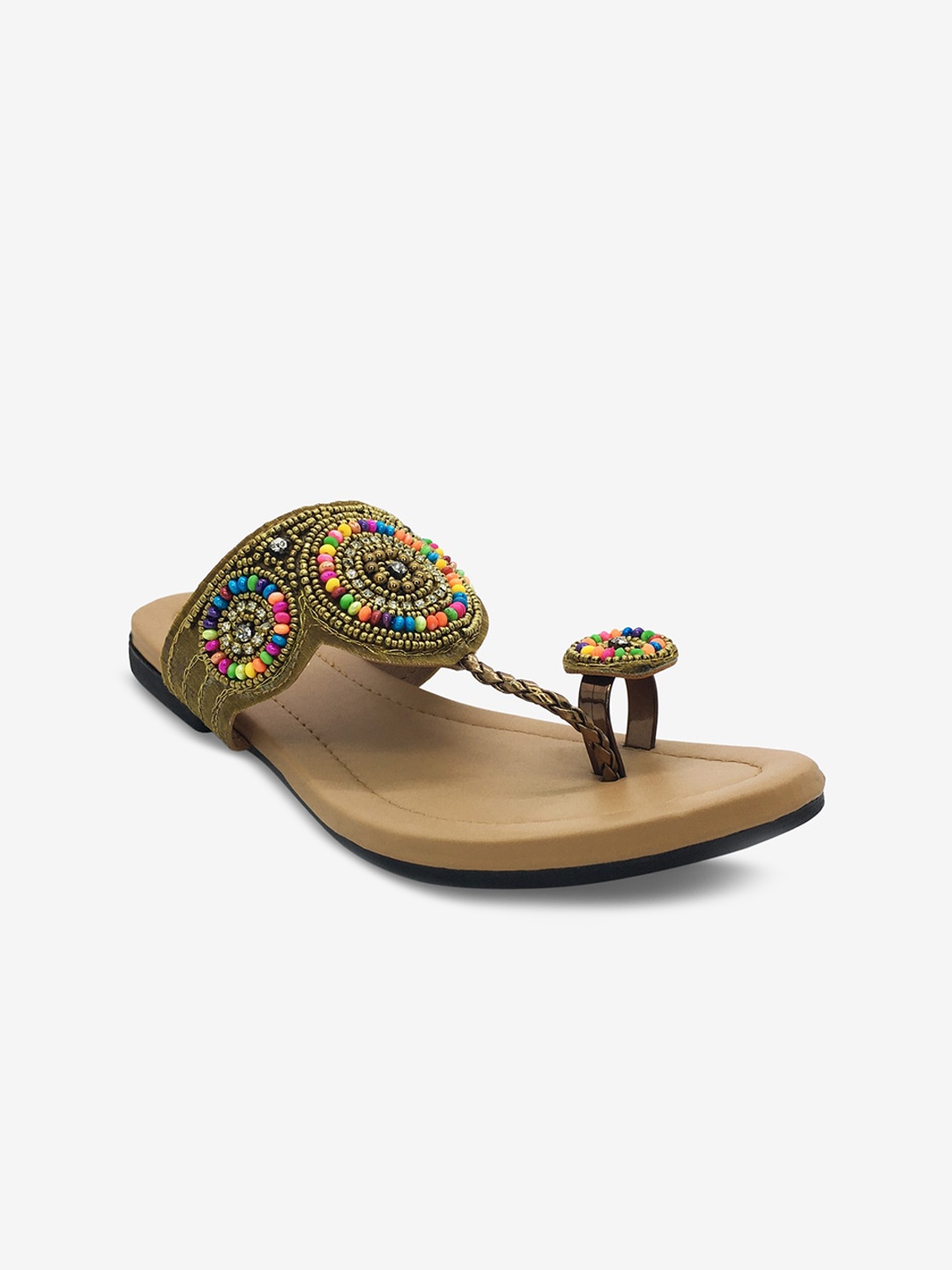 

WALK N STYLE COLLECTION Women Khaki Embellished One Toe Flats