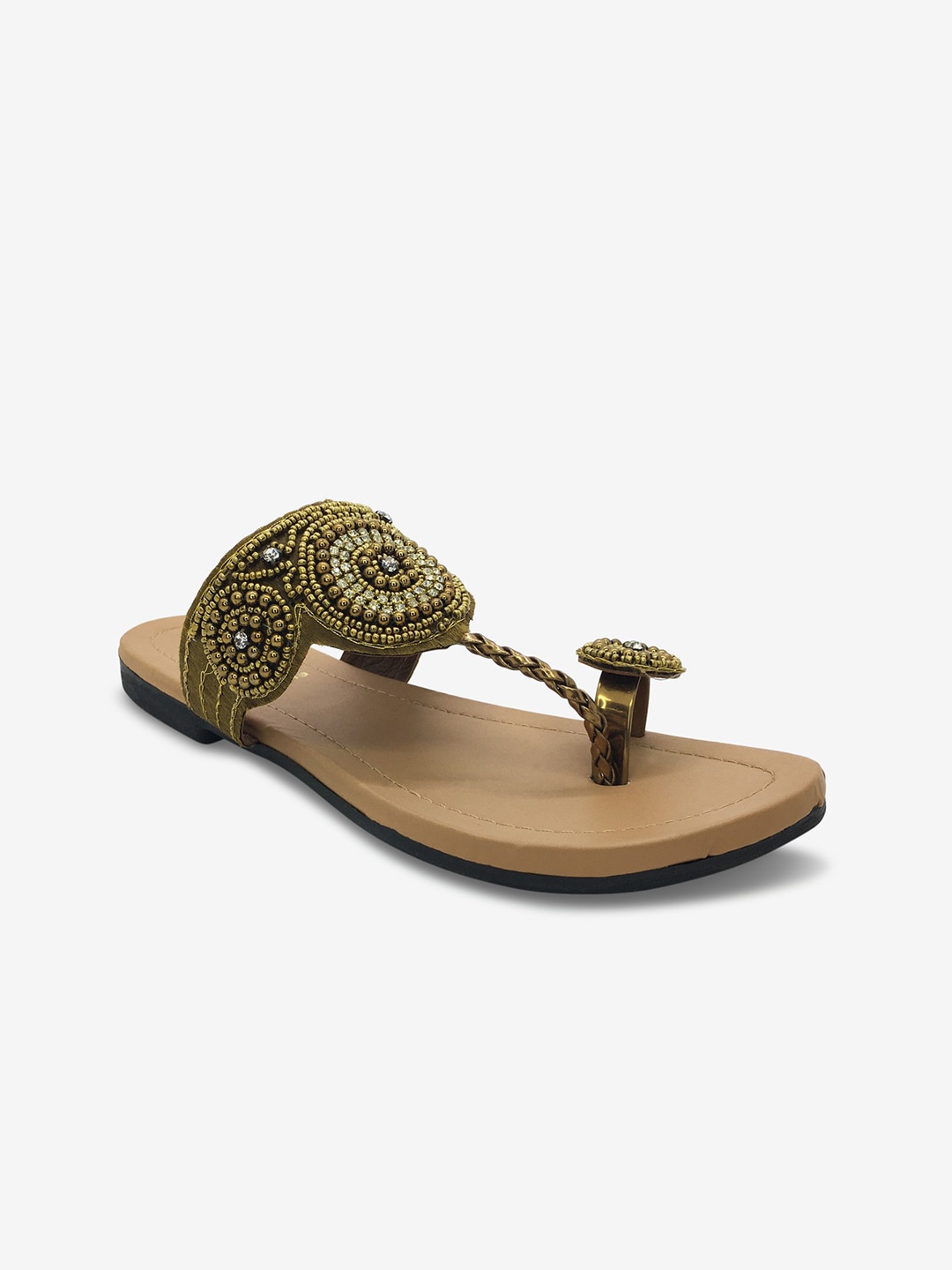 

WALK N STYLE COLLECTION Women Khaki Embellished One Toe Flats