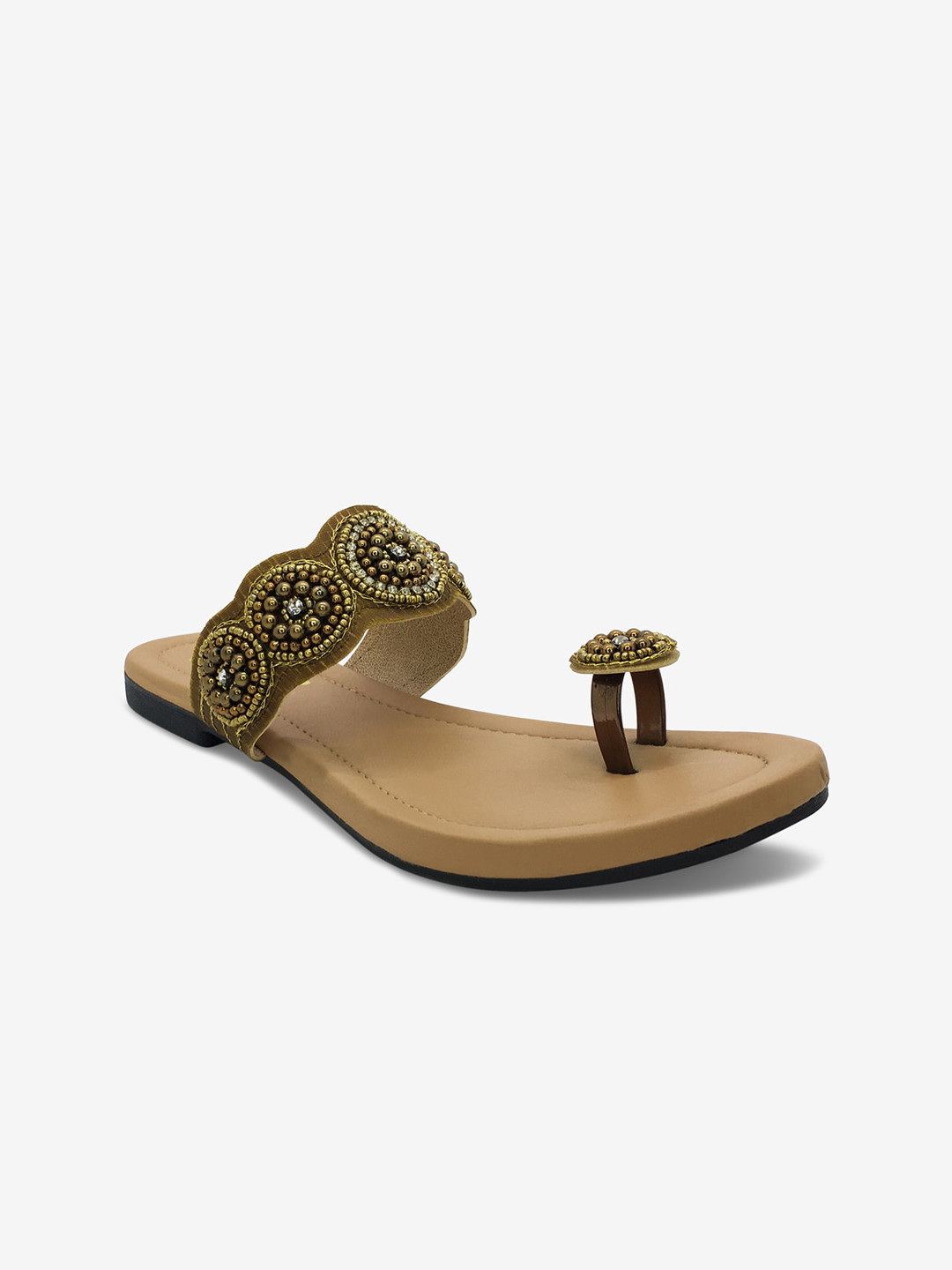

WALK N STYLE COLLECTION Women Bronze-Toned Embellished One Toe Flats