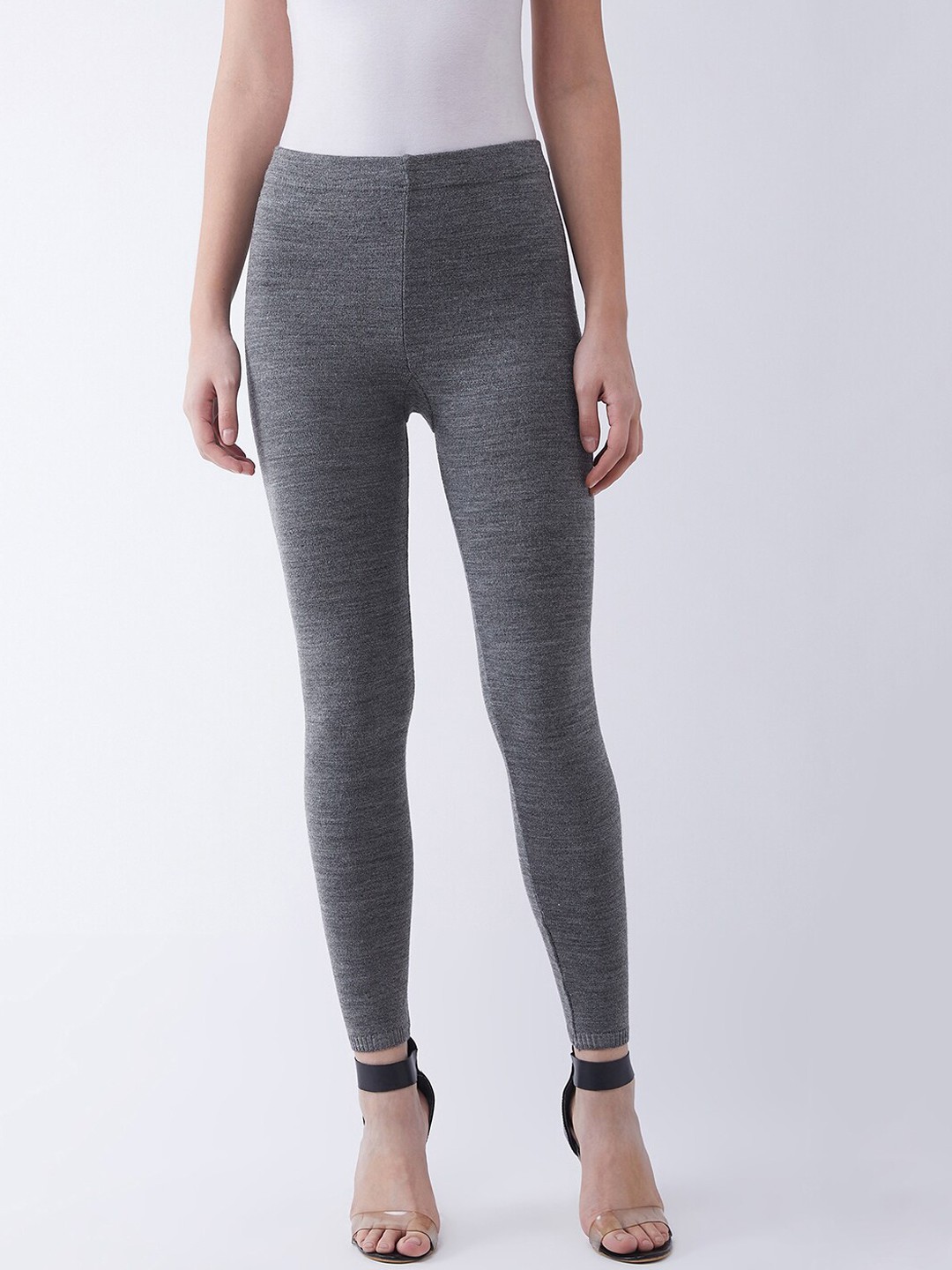 

RVK Women Grey Solid Slim-Fit Woolen Leggings