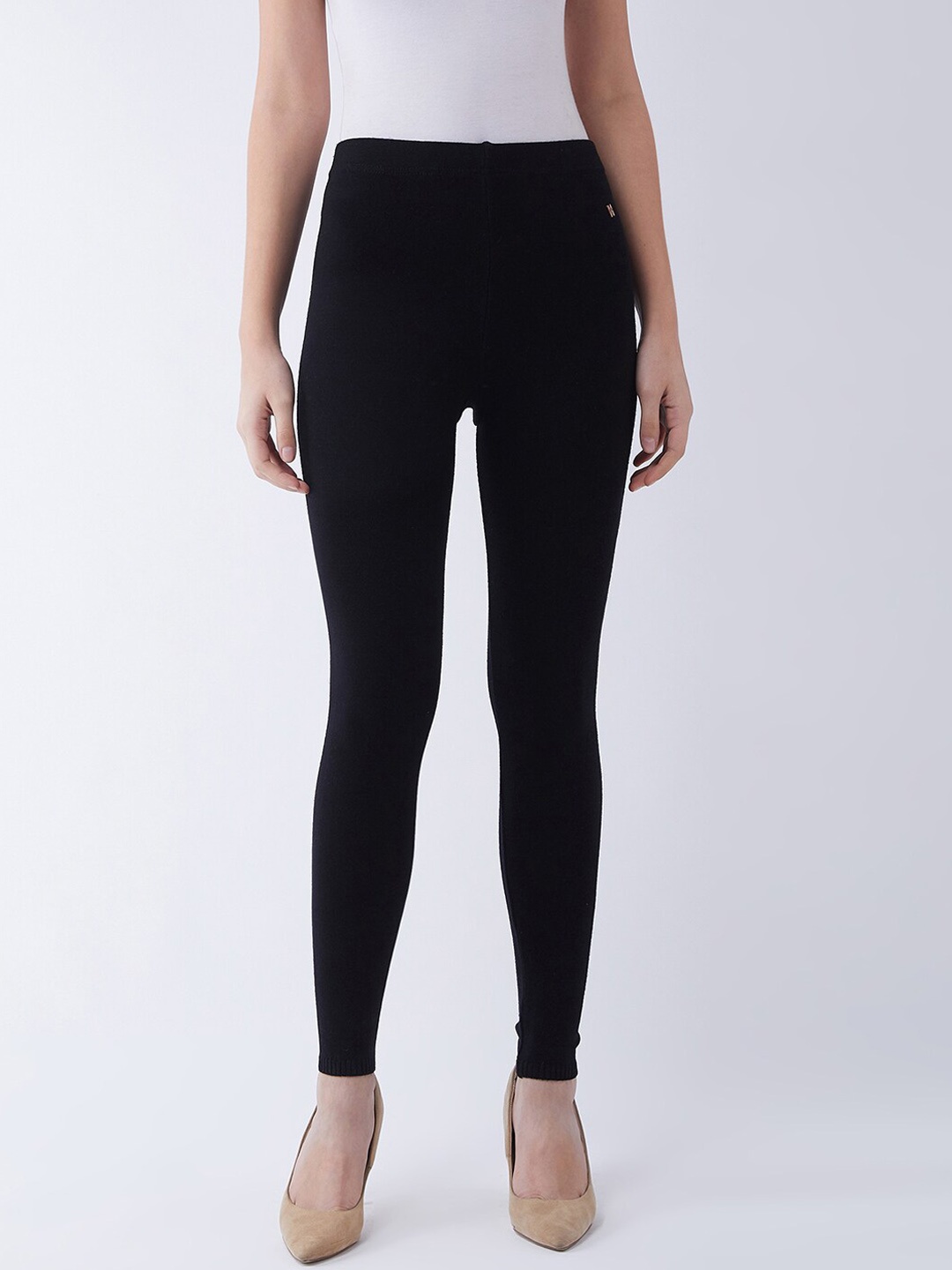 

RVK Women Black Solid Slim-Fit Acrylic Blend Leggings