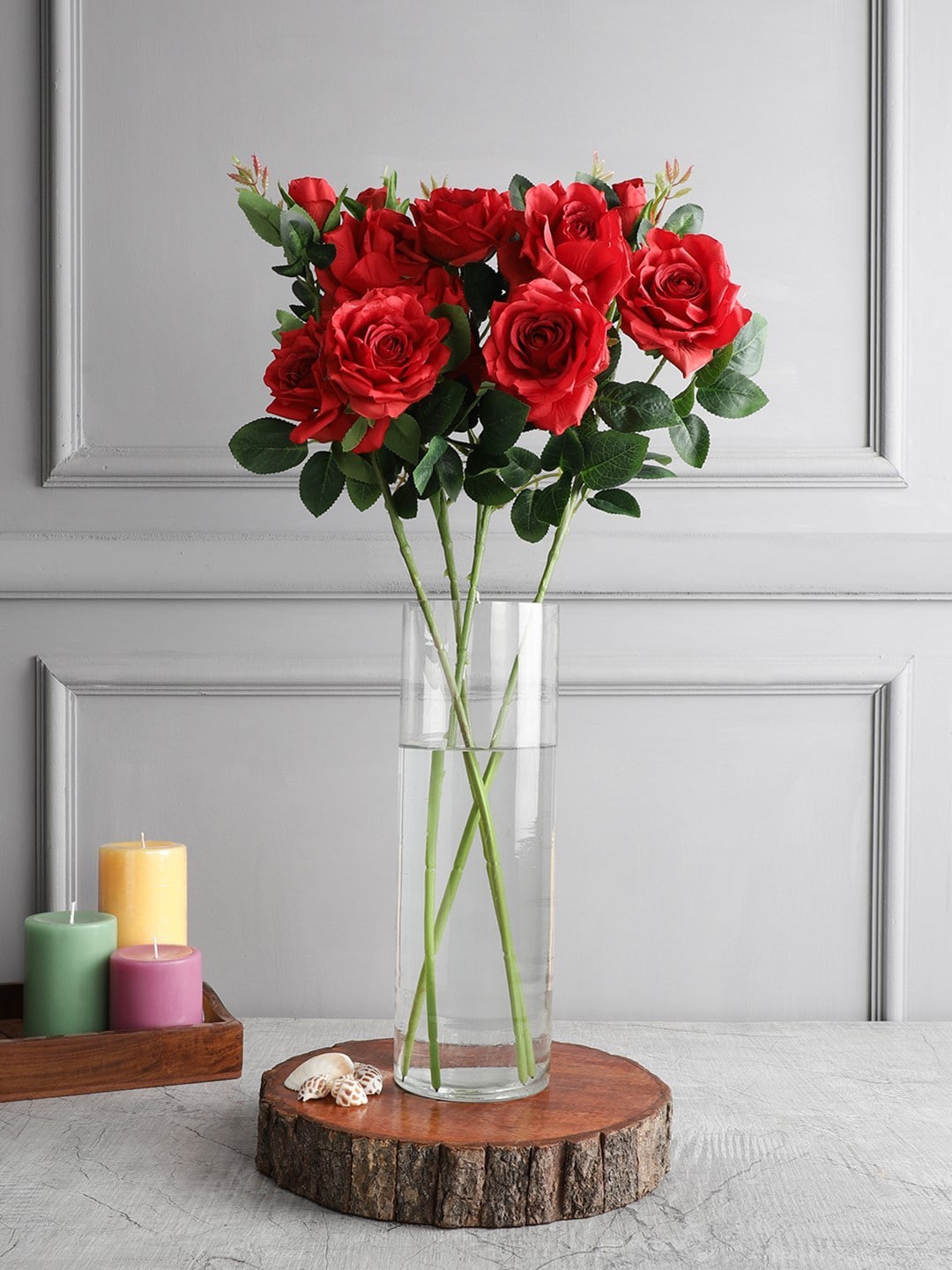 

OddCroft Set Of 4 Red & Green Artificial Faux Rose Flowers Strings