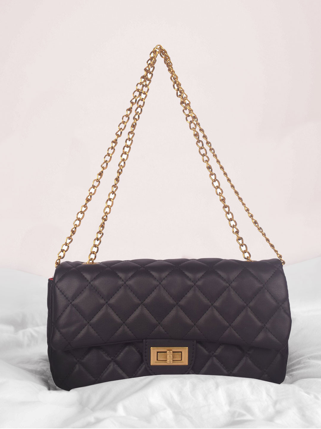 

Bagkok Black PU Structured Shoulder Bag with Quilted