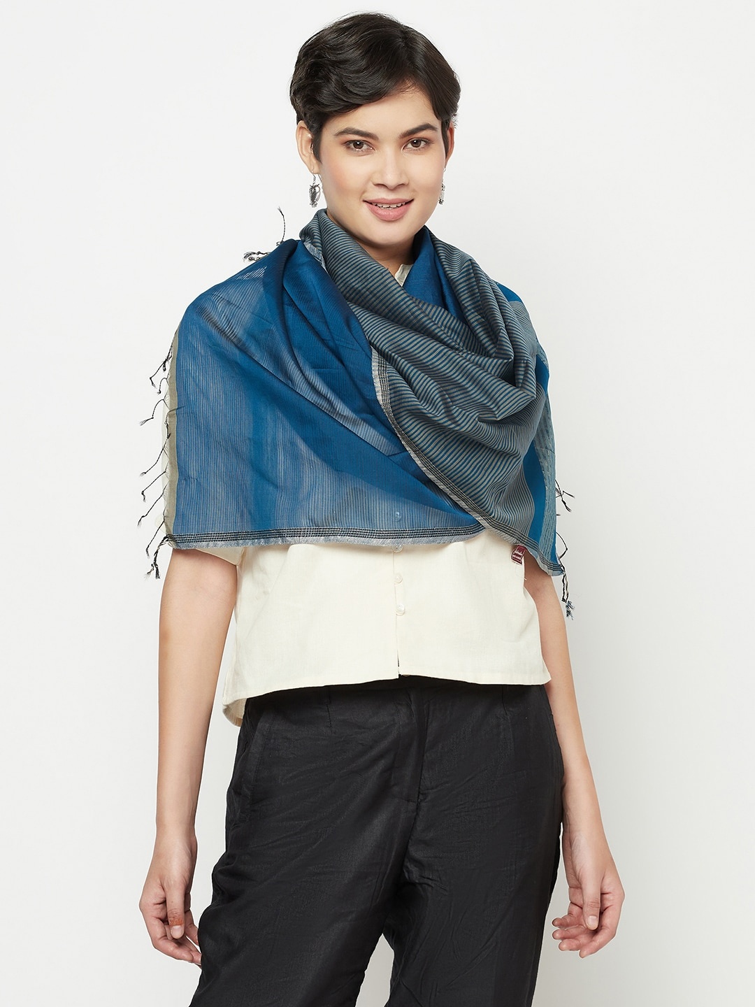 

Fabindia Women Blue Striped Stole