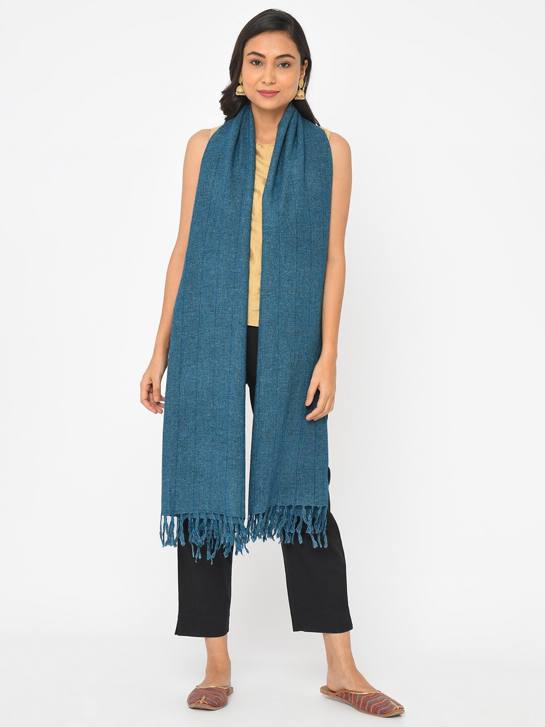 

Fabindia Women Blue Striped Wool Stole